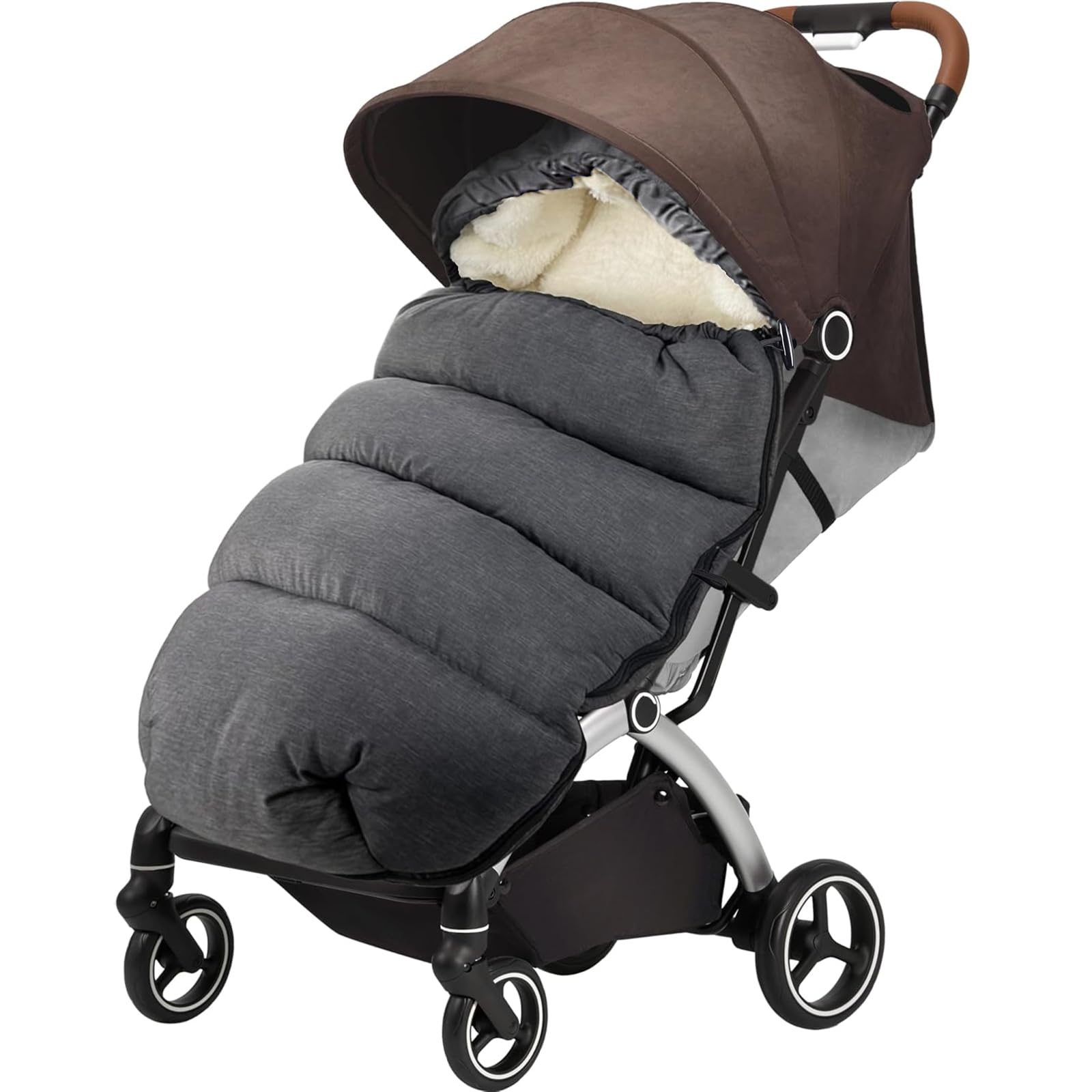 Coprigambe per passeggino invernale, sacco nanna invernale per passeggino, sacco nanna lavabile, con chiusura lampo, caldo termico, antivento e morbido, per tutti i passeggini, grigio