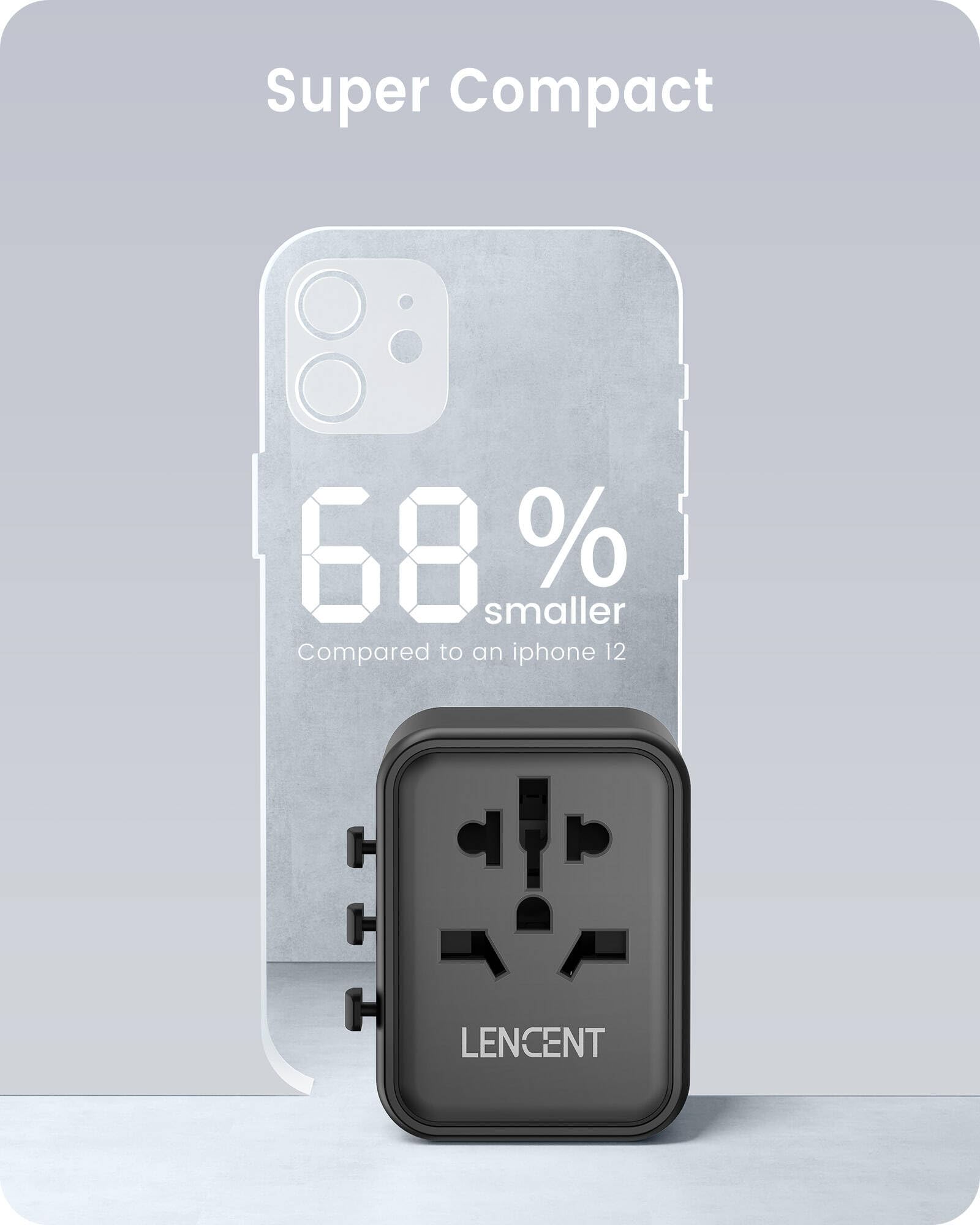 LENCENT Adattatore Spina Universale, Presa Internazionale con 2 Porte USB, Caricatore Spina da Viaggio per Europa, Stati Uniti, Canada, Regno Unito e Australia, Mini & Compatto, per 200+ Paesi -Nero