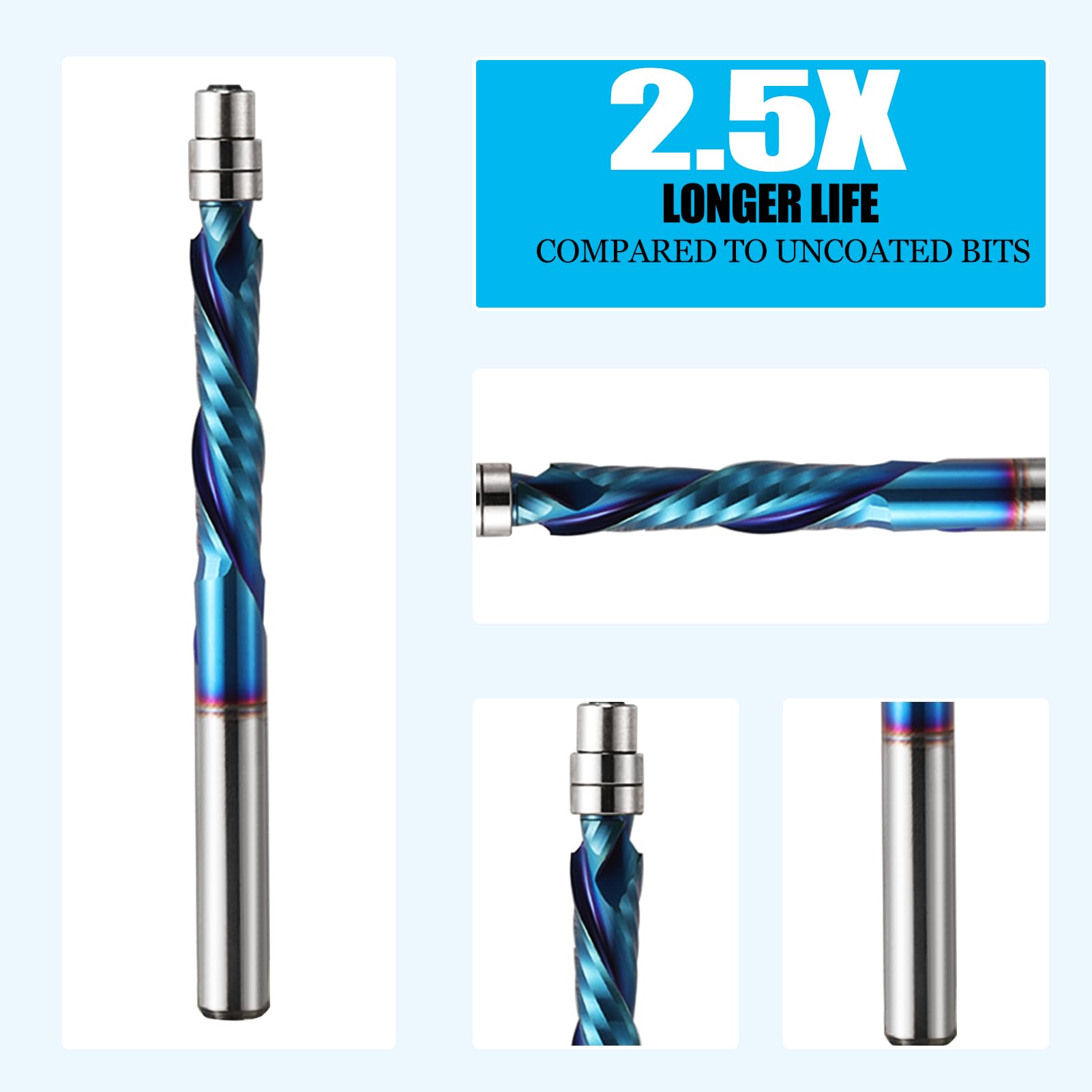 EU_HOZLY Spiral Bündigfräser 8mm Schaft, UP&DOWN Cut Spirale Flush Trim Router Bit,35mm Schnittlänge mit ano Beschichtung,Carbide Drill Bits,Wood Milling Cutters (8 * 35 * 80L)
