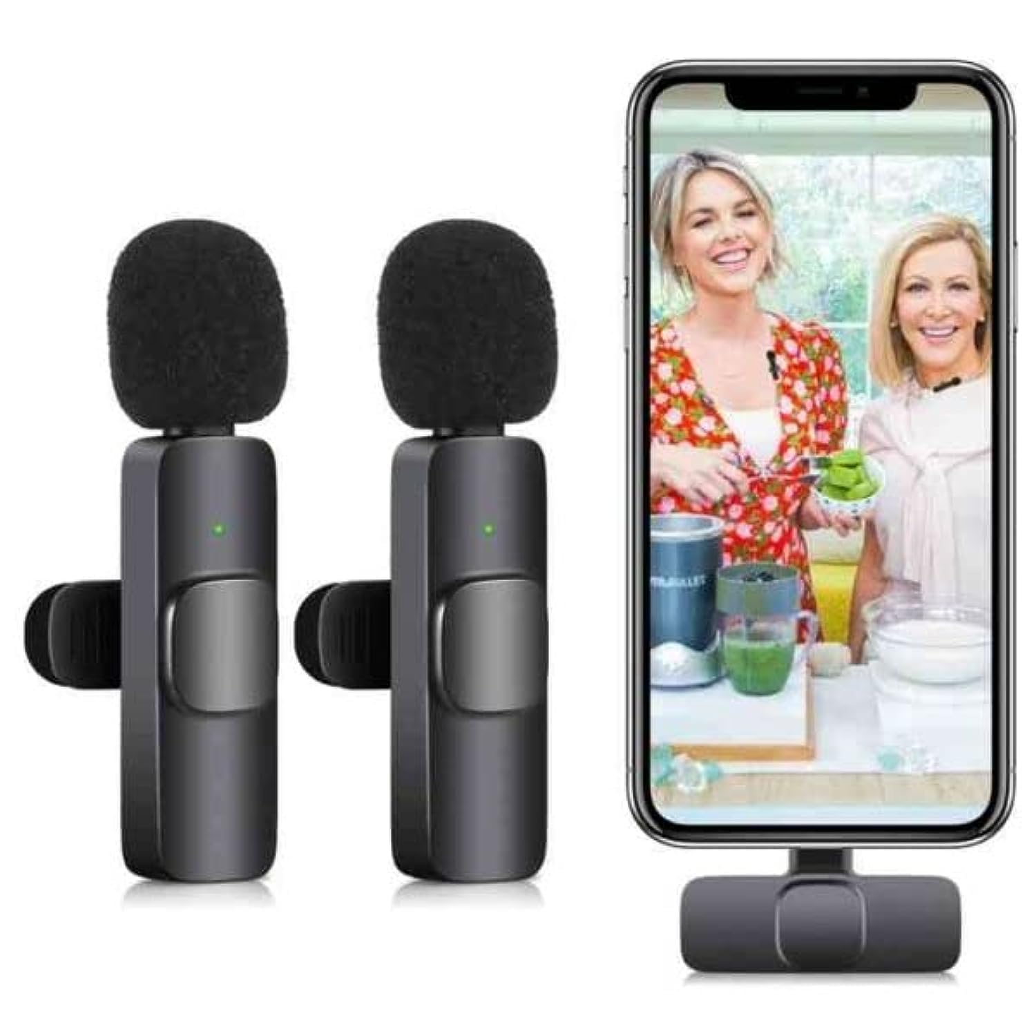 AWH Wireless Microphone Lavalier Microphone 2 in 1 for iPad YouTube Facebook Live Streaming Vlog Audio Recording Cordless Mini mic with noise reduction and Plug-Play- Bluetooth