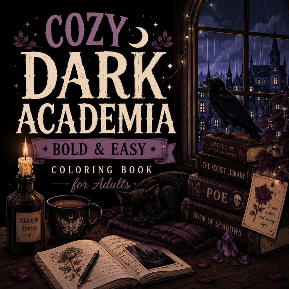 Cozy Dark Academia Bold & Easy Coloring Book for Adults: Relaxing Gothic Scenes & Spooky Cozy Vibes