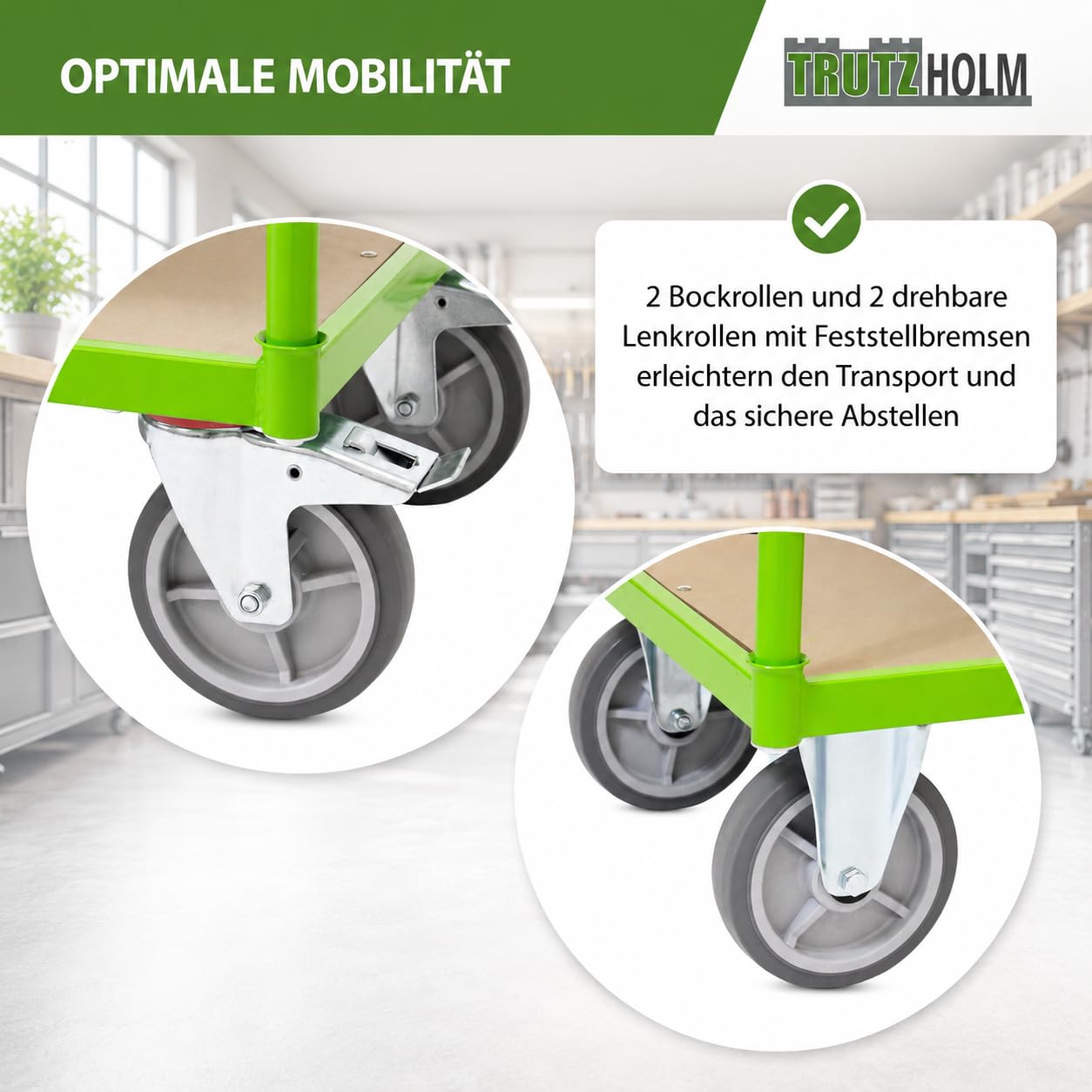 TRUTZHOLM Etagenwagen 600 kg Transportwagen mit 5 höhenverstellbaren Böden, grüner Stahl Rollwagen für Lager Werkstatt Garage