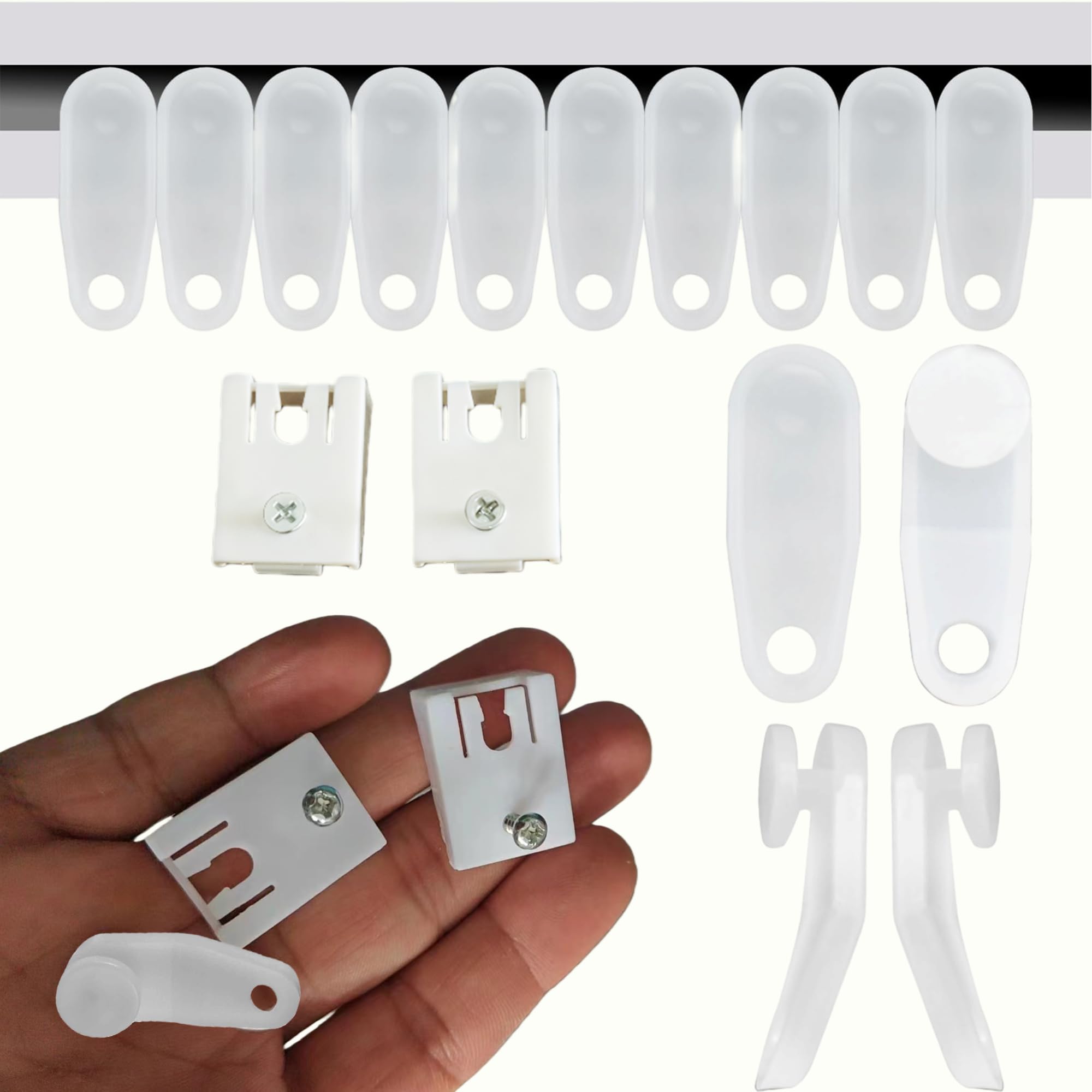 Minwegi White Plastic Curtain Track Gliders,Side Connect Wheel And End Stop Set, Curtain Rail Glider Hooks,Precise Size Compatibility For Uk Homes Hotels Apartments,Includes 100 Gliders 2 End Stops