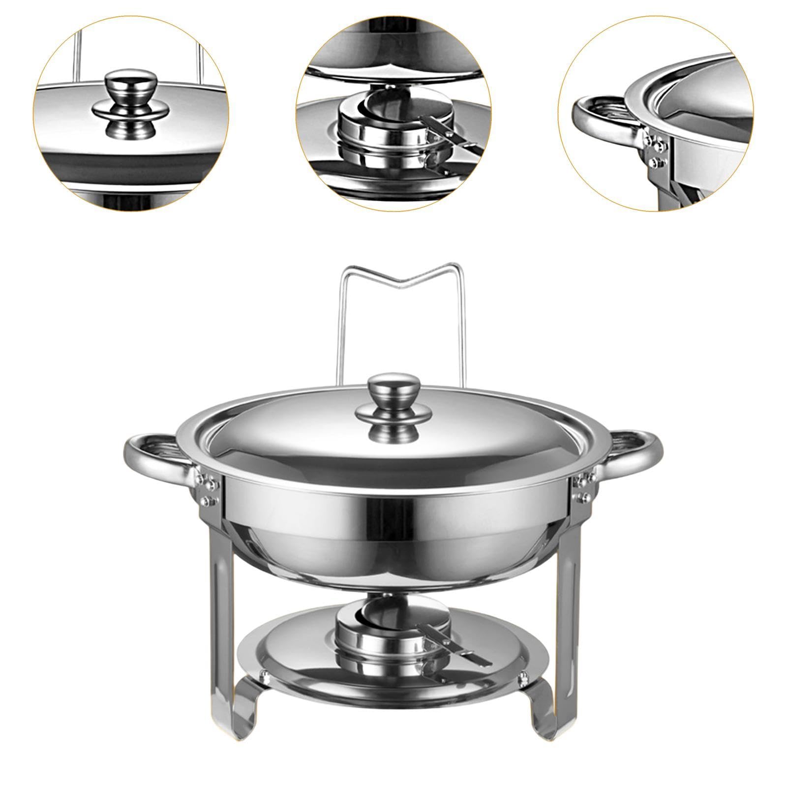 Calentador de Buffet Redondo de Acero Inoxidable con Tapa. Fácil de Usar. Ideal para Recepciones, Y Fiestas, Argén, Individual