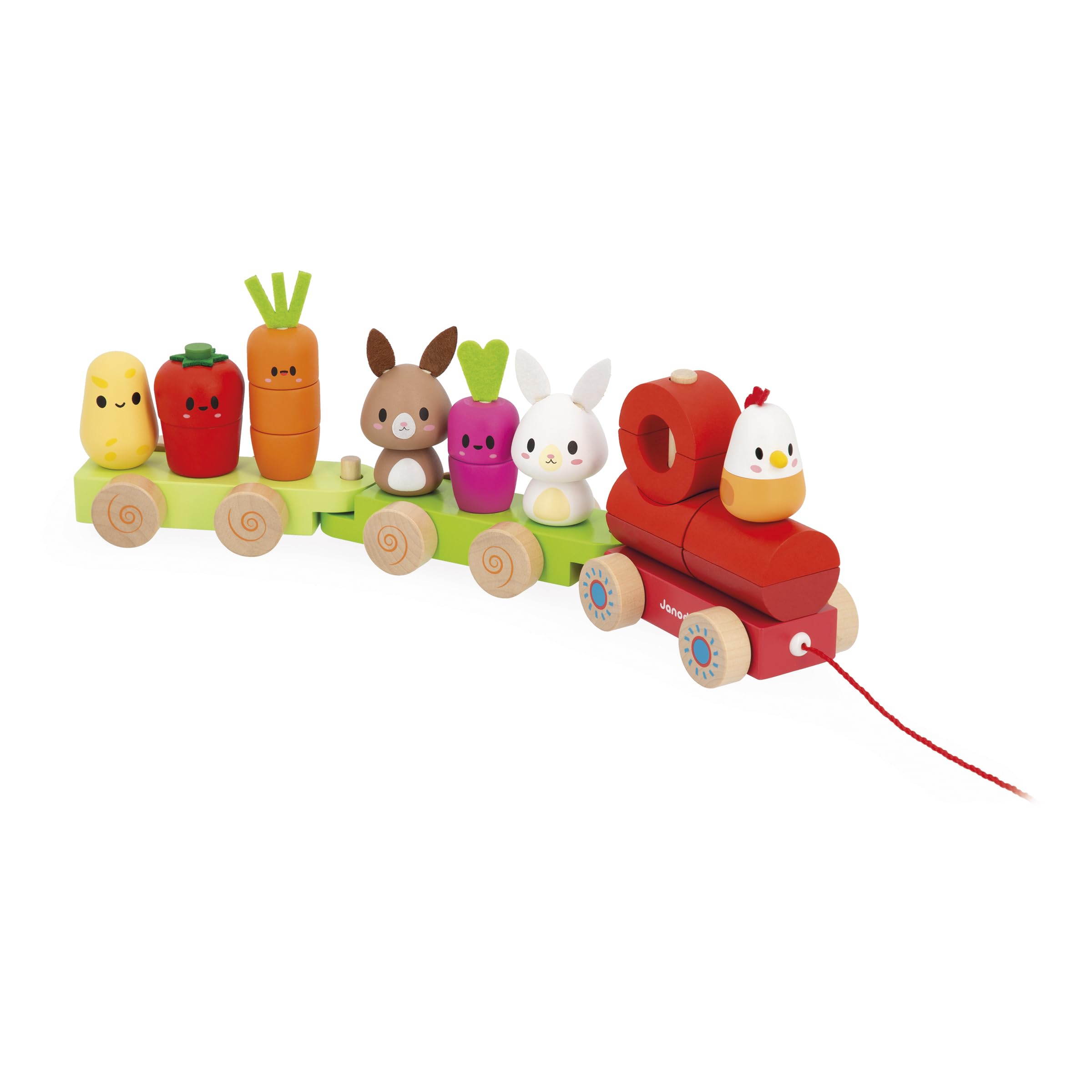 Amazon.com: Janod - Wooden Pull-Along Train - Farm Theme - 3