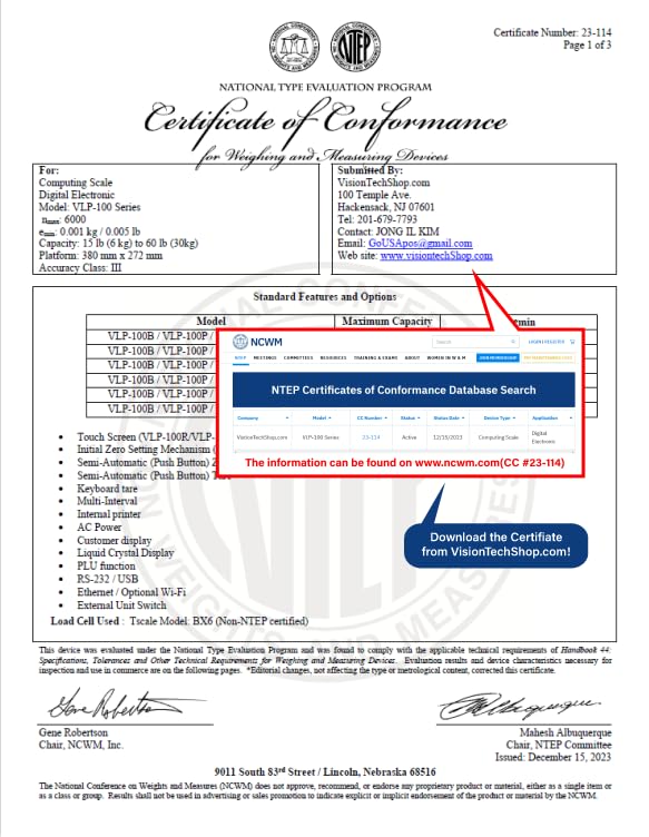 VisionTechShop VLP-100B Label Printing Scale, Capacity 30/60lb Readability 0.01/0.02lb, NTEP Legal for Trade, English, Spanish Available - Image 2