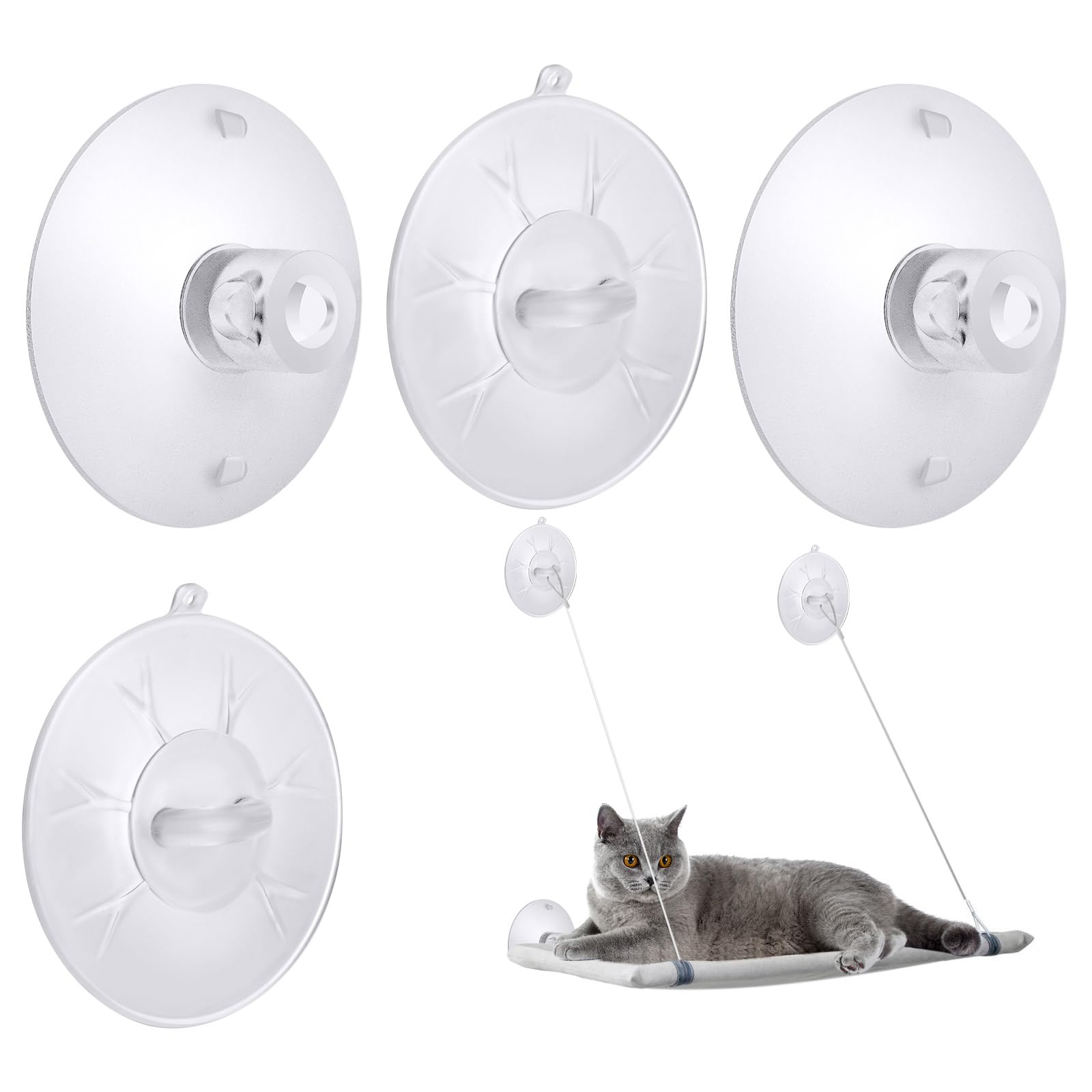 4 Pieces Cat Window Perch Suction Cup, Powerful Cat Window Bed Seat Replacement Suction Cup, Clear PVC Sucker Pads, 2 Styles