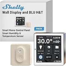 Shelly Wall Display Bianco + Blu H&T, Starter Pack Smart Control e monitoraggio ambientale,WLAN e Bluetooth, Termostato, Relè 5 A integrato, Conduttore neutro, Avorio