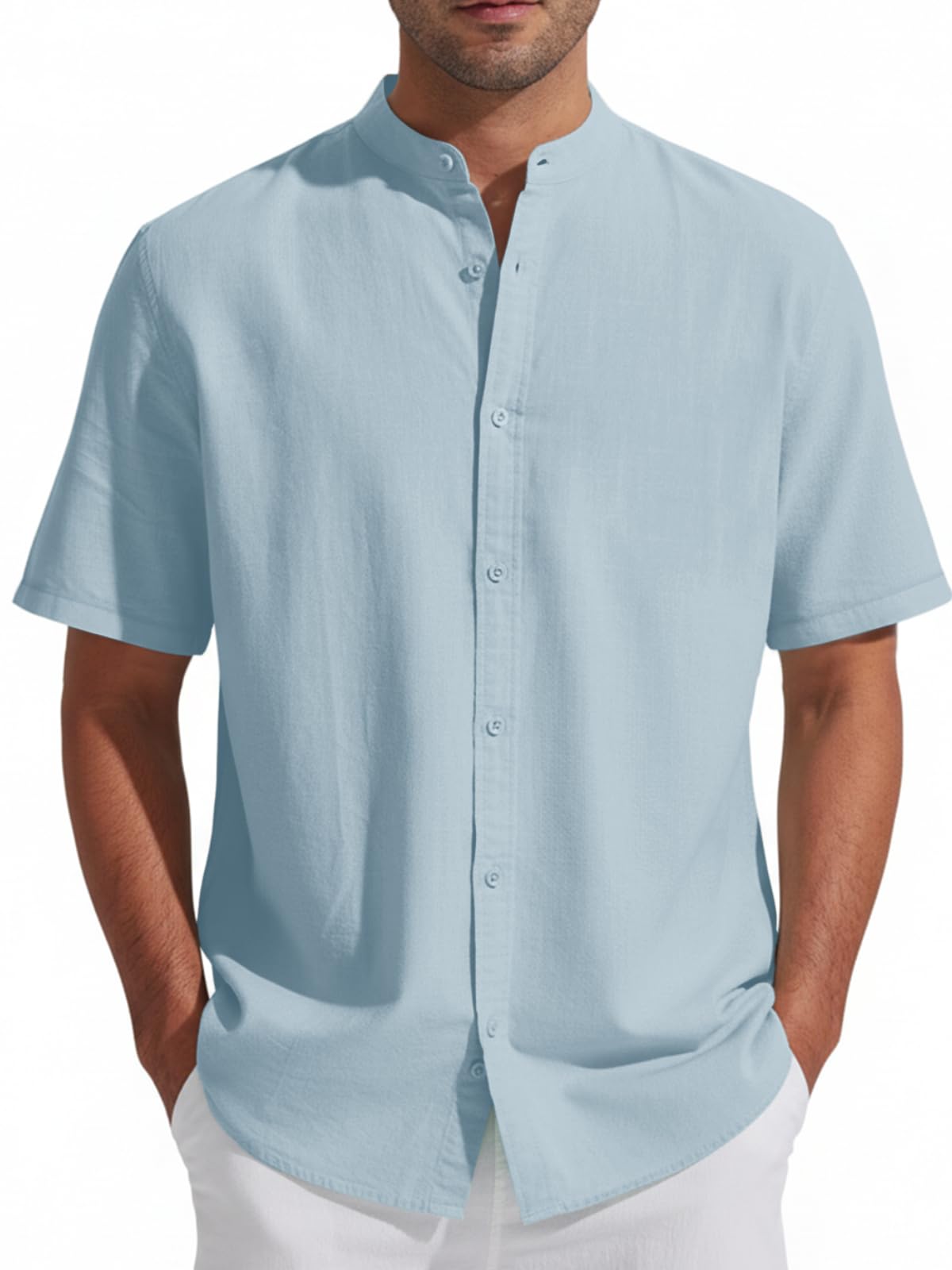 Friptspyg Leinenhemd Herren Kurzarm Baumwolle Leinen Hemd Freizeit Sommerhemd Button-Down Strandhemd