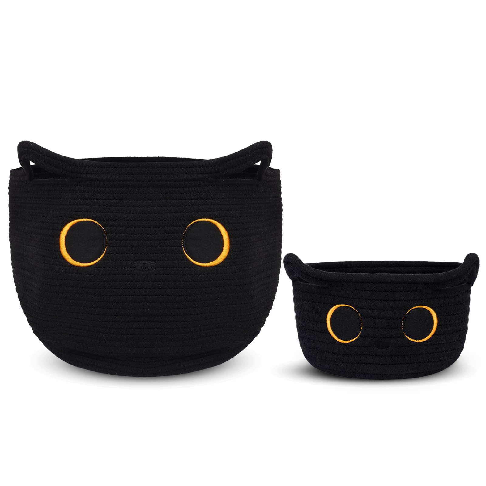 Hkojewp Storage Baskets for Organizing, Black Cat Cotton Rope Baskets Set Woven Blasket for Nursery, Blanket Basket Organizer Toy Basket for Gifts Cat Dog Bin Toys - Pack of 2