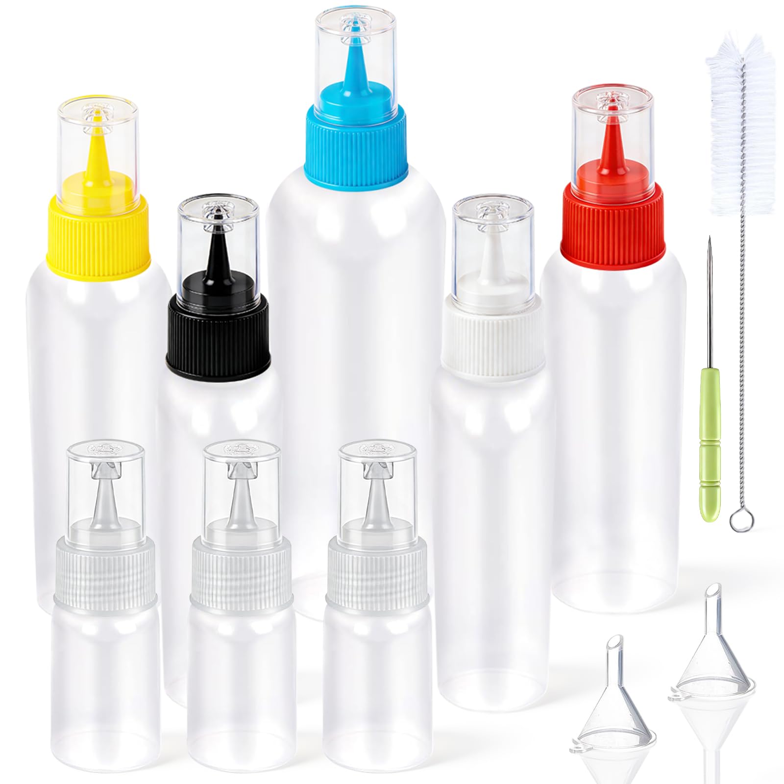Bohoray Squeeze Writer Bottles, 8PCS Squeeze Bottles for Icing, 1/2/4/6 Ounce Cookie Icing Bottle for Cookies Cake Decorating Coloring Baking Pancake Decor, PE Material, BPA Free