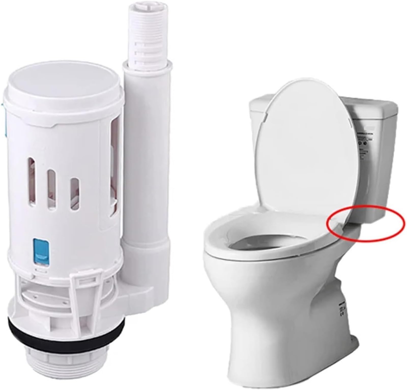 Piezas de Tanque de Inodoro Cisterna Válvula de llenado Botón de Descarga, Válvulas de Asiento Pieza de Agua de Empuje de Drenaje Doble Universal for Asientos domésticos (Dividido) 1 Pieza