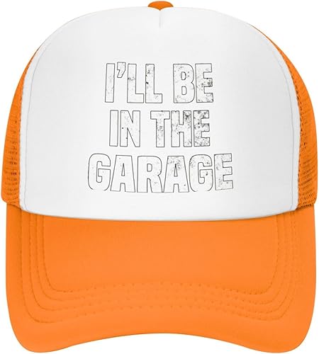 I'll Be in The Garage Retro Gifts Black Mesh Classic Vintage Hat Cap for Men Women Teenager Cap Adjustable