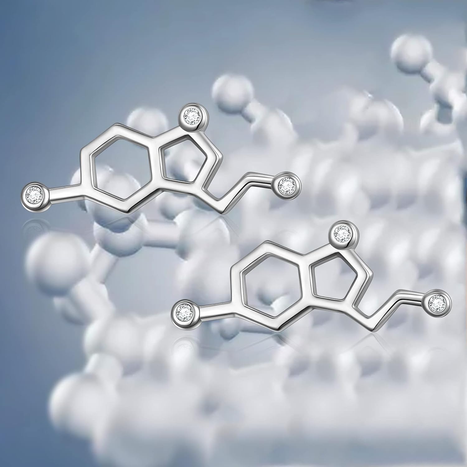 925 Sterling Silver Serotonin Earring Studs Cuffs Climber Chemistry Jewelry Gift for Women Science Lovers