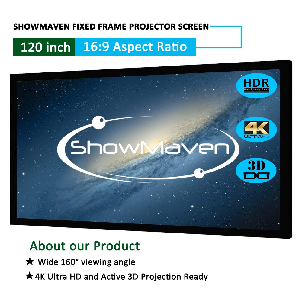 ShowMaven 100in /120in Fixed Frame Projector Screen, Diagonal 16:9