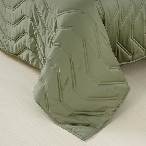 Miniatura 5 de DOWN HOME Juego de edredón de 3 piezas de satén sedoso y ligero, patrón de acolchado clásico moderno para todas las estaciones, súper suave y