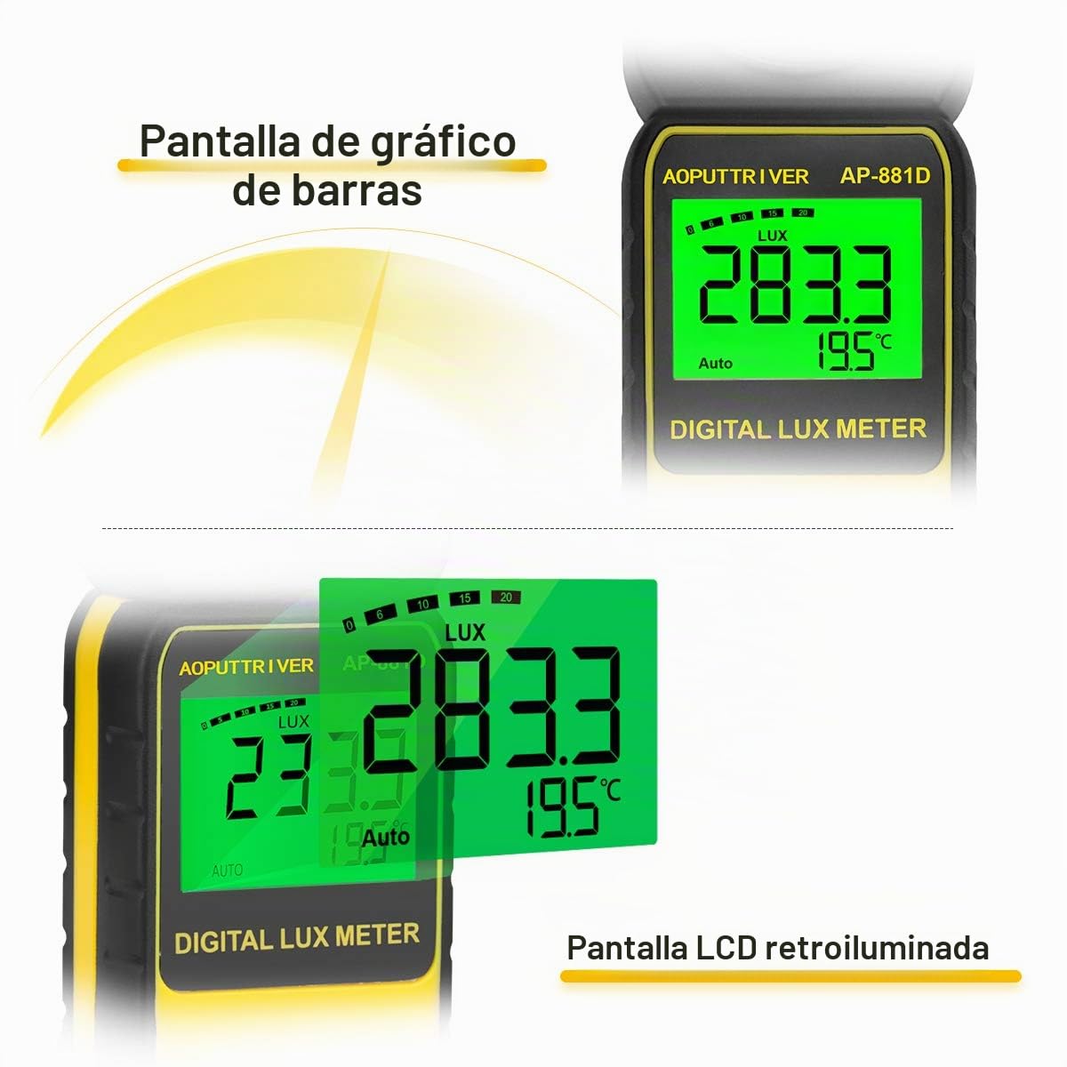 Medidor de Lux Digital Fotómetros AP-881D Medidor Iluminación 0~400,000 Lux