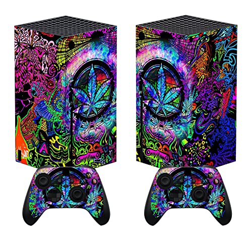 playvital Stickers pour Xbox Series X Manette,Autocollant Protection pour Xbox Series X Accessoires Console-Feuille psychédélique