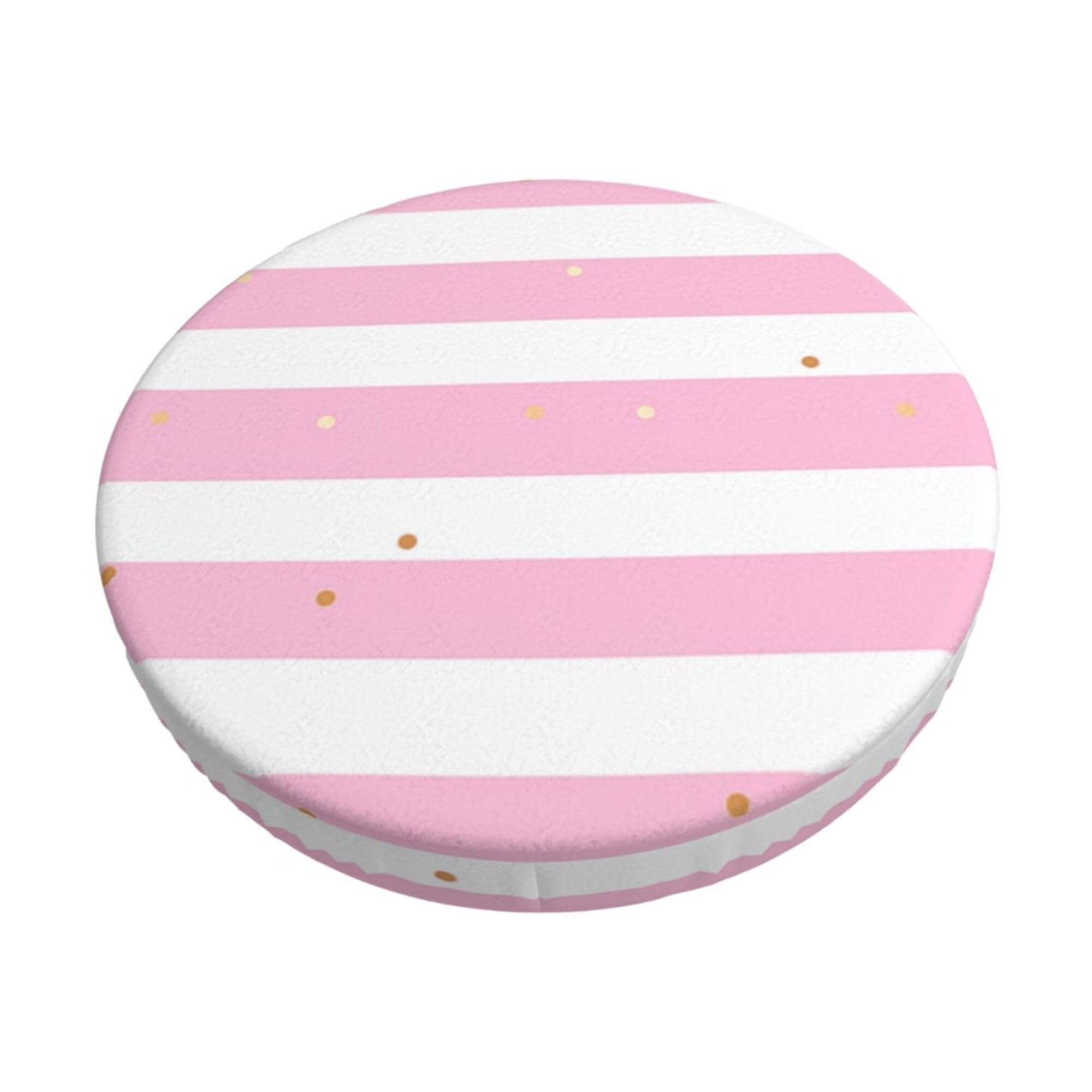 Velvet Round Stool Covers, 3 Layers Round Barstool Covers with Thin Pad, Pink White Stripes Texture Stool Seat Slipcover Luxury Bar Stool Slipcover for 12-14" Round Barstool