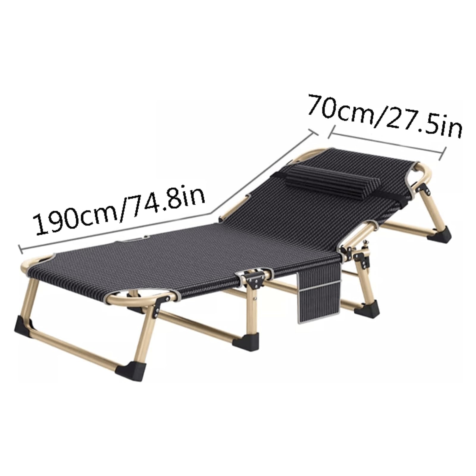 Oxford stoffen opvouwbaar campingbed met kussen in hoogte verstelbaar opvouwbaar bed voor volwassenen met draagtas Verbreden 70 cm/27,5 inch