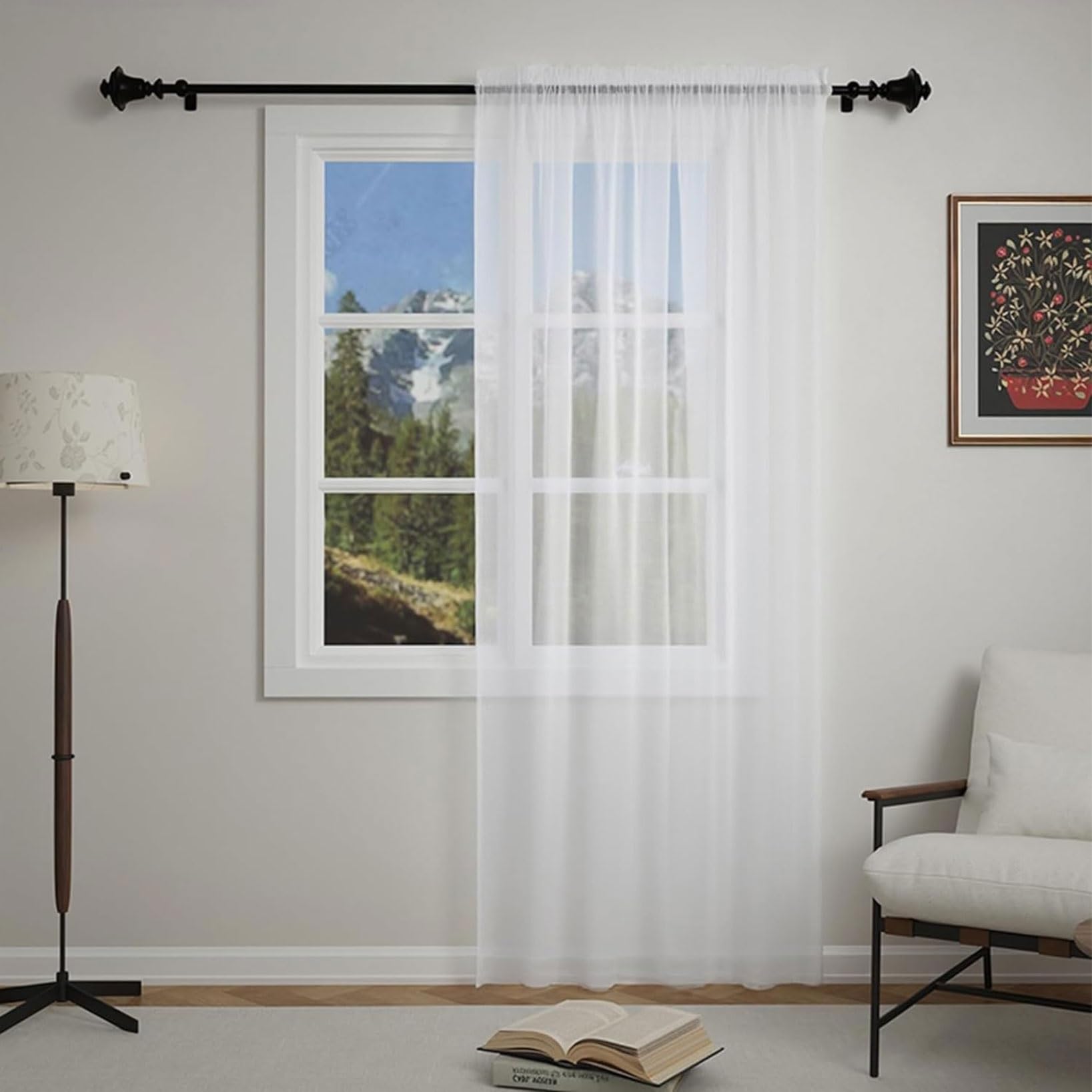 SUNLIMEI Voile Gardinen 130x130cm - Halbdurchsichtige Vorhänge Mit Stangentasche In Weiß