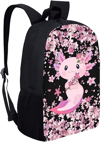 Miniatura 2 de JoyLamoria Bolso de hombro Mochila para niños pequeños Mochila escolar Mochila de mensajero con cierre de cremallera, Flores de cerezo ajolote