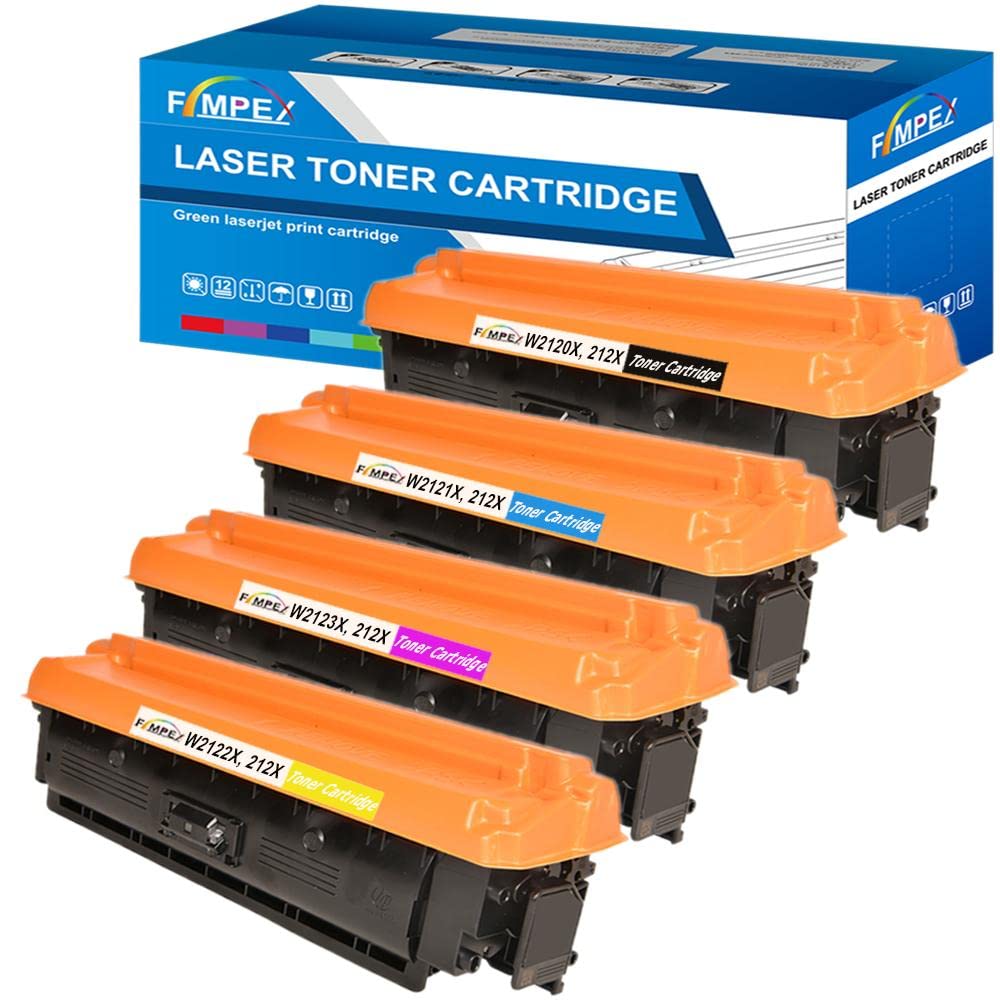 FimpexToner Cartridge For Printer, Compatible With HP Colour LaserJet Flow MFP M578c M554dn M555dn M555x M578dn M578f with chip 212X W2120X W2121X W2122X W2123X Black Cyan Magenta Yellow (4-Pack)