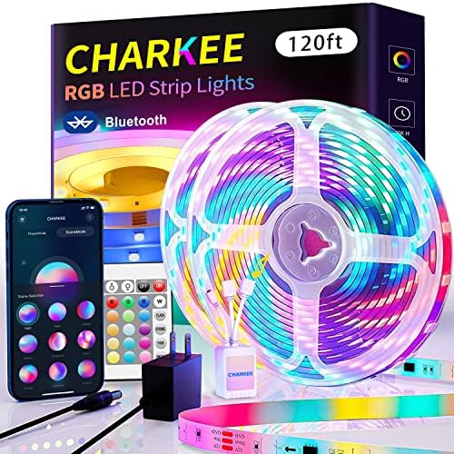 CHARKEE 120ft LED Strip Lights, Bluetooth RGB LED Lights with App Control, 22 Scenes and Music Sync LED Lights Strip for Bedroom, Living Room, Party, ETL Listed Adapter (2 Rolls of 60ft)