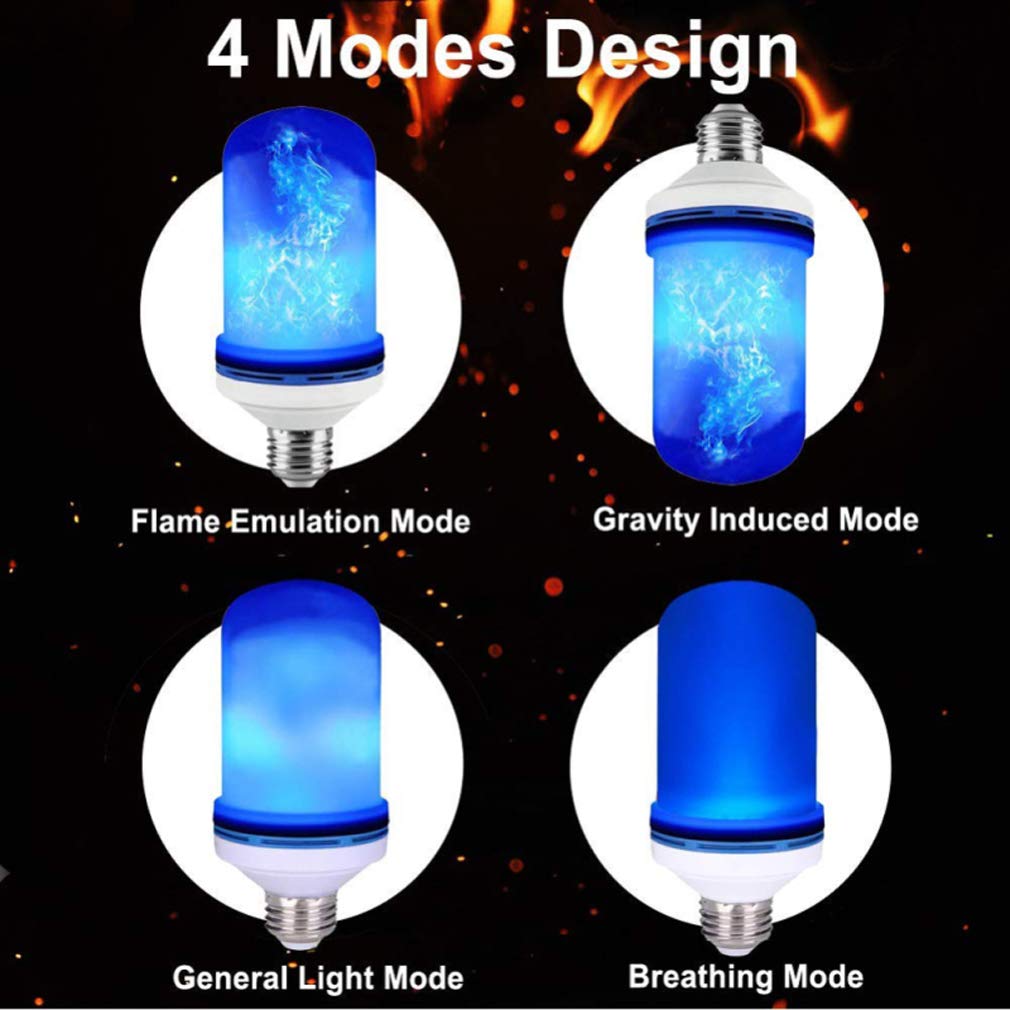 Lampadina A Fiamma 5W, E27 LED Effetto Fuoco Tremolante Lampadina B22 LED Flickering Fire Effect Lampadina con 4 modalità Flicker Fiamma Lampadina per Natale Casa Hotel Bar,Blu,E27 4PCS