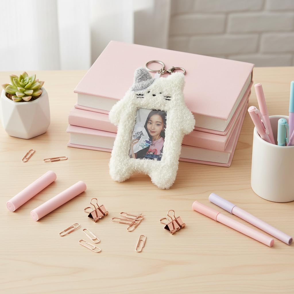 1Pc White Photocard Holder,Cartoon Plush Photocard Holder Outdoor