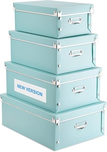 HYUNLAI - Paquete de 4 cajas de almacenamiento decorativas con tapa con asas cierre de pernos a presión a prueba de humedad plegables para ahorrar