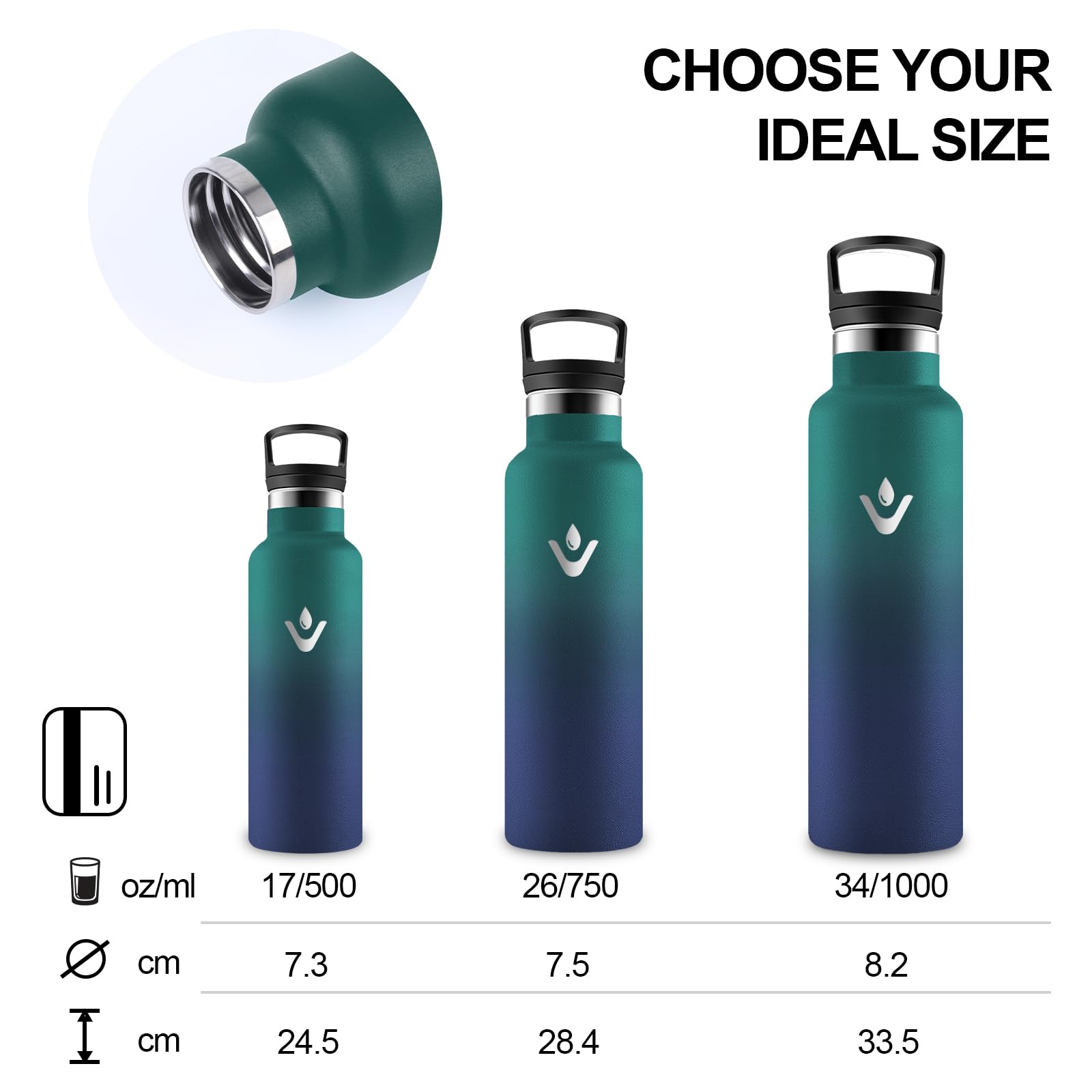Botella Agua Acero Inoxidable, 500ml Botella Termica, A Prueba de Fugas, Botellas Agua Niños, sin BPA, Cantimplora con Pajita, Mantiene 24H Frio/12H Calor, para la Escuela, Oficina, Cámping — view 5