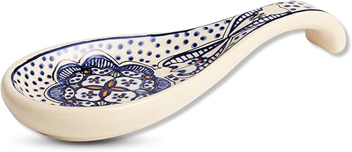 Tunis - Soporte para cucharas de cerámica blanco y azul, decoración de cocina de granja, estufa duble, elegante utensilio de cocina, regalo de boda