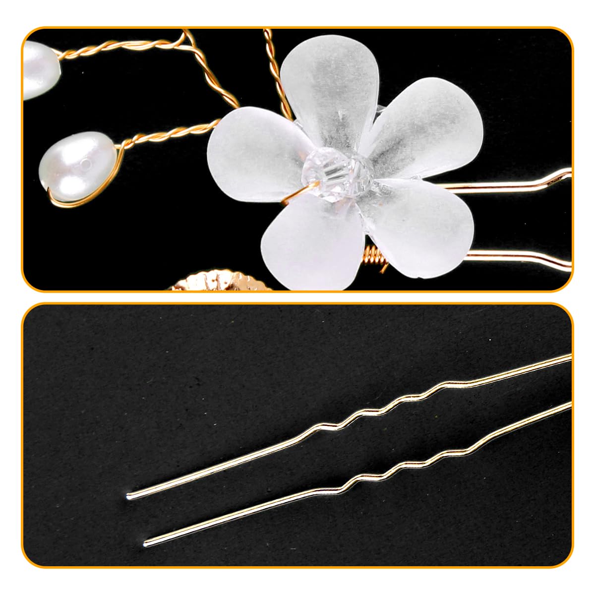 Thyonta 15 Pcs Pearl U-Shaped Hair Pin Set Beaded Flower Hair Fork Rhinestone Bridal Hair Accessories Suitable for Wedding Parties Everyday Wear Various Occasions (Gold) - Image 3
