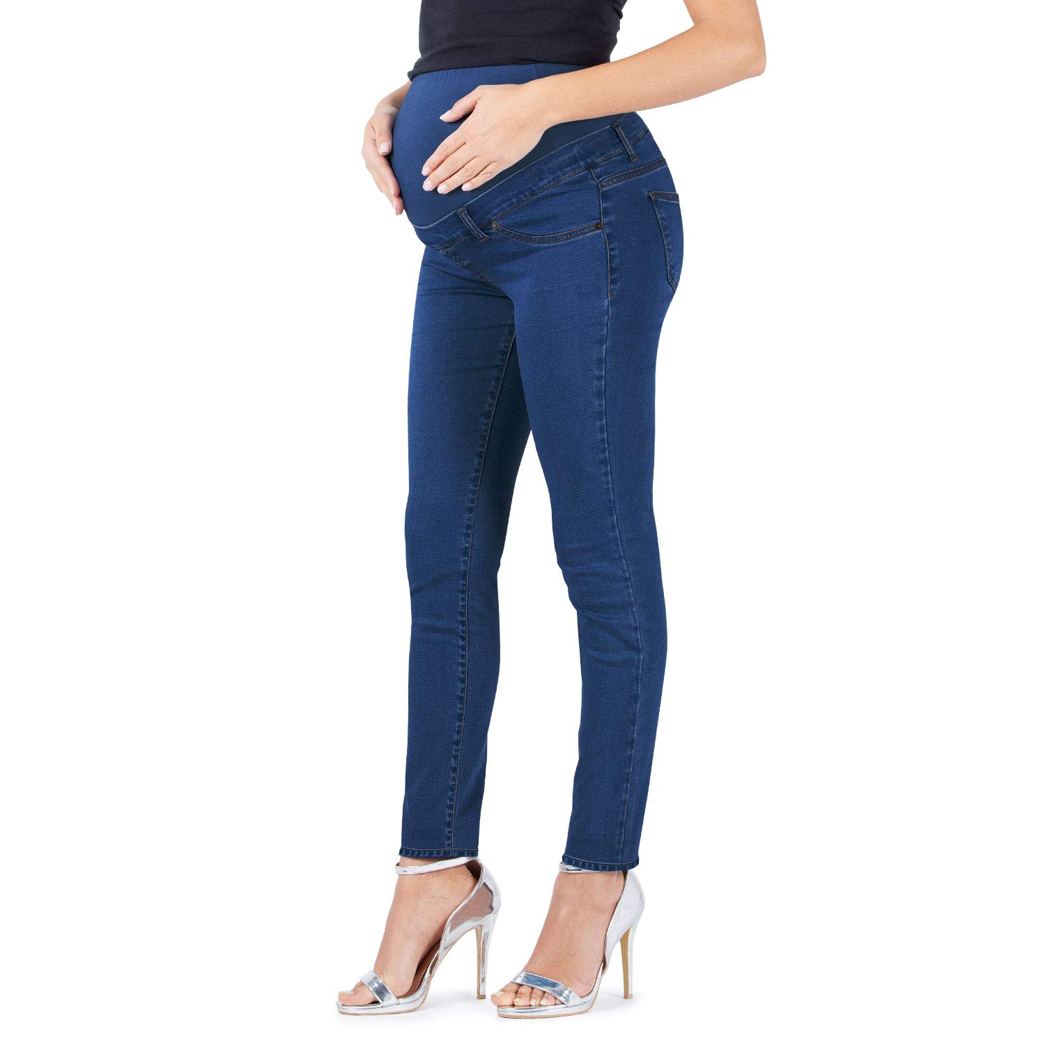 Milano - Jeans Premaman Donna Basic, Super Elasticizzato e Comodo, Pantaloni Skinny, Abbigliamento per Ogni Fase della Gravidanza