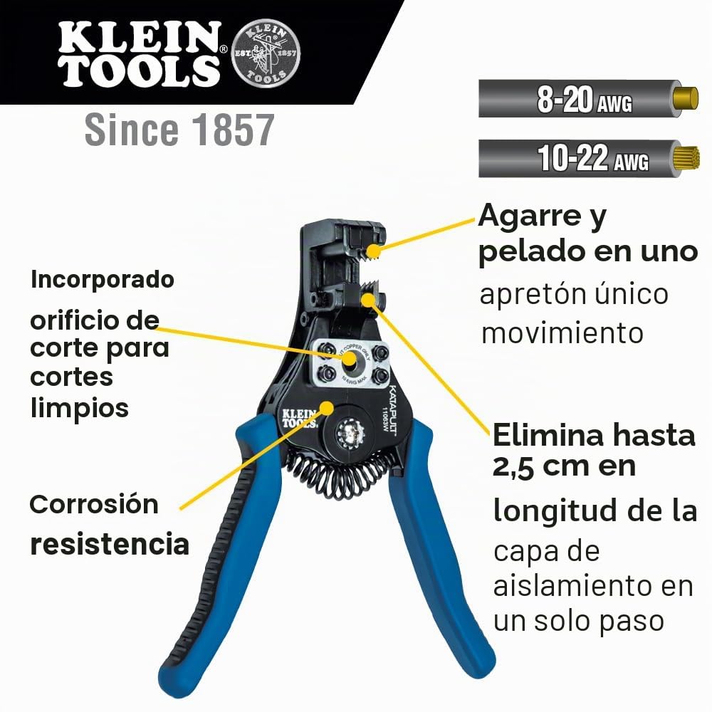 Klein Tools 11063W | Alicates Katapult para pelar y cortar cables | Corte y pelado para cables rigidos y flexibles | Cuerpo aleacion duradero | Mangos confortables
