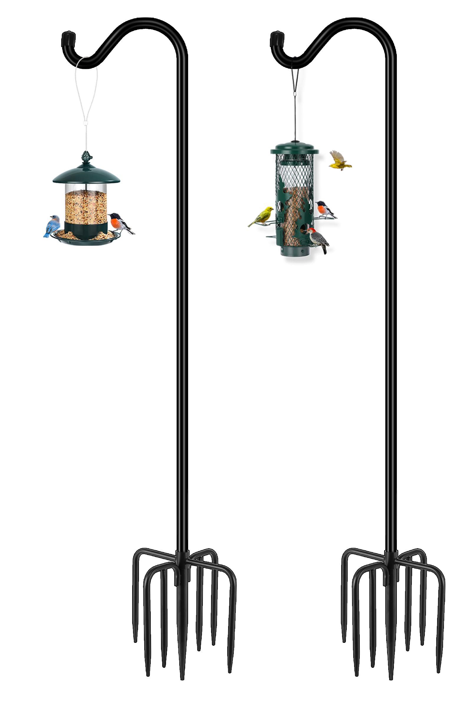 Gtongoko 76in Heavy Duty Shepherd Hook for Outdoor, 7-Prong Base, 2 Pack