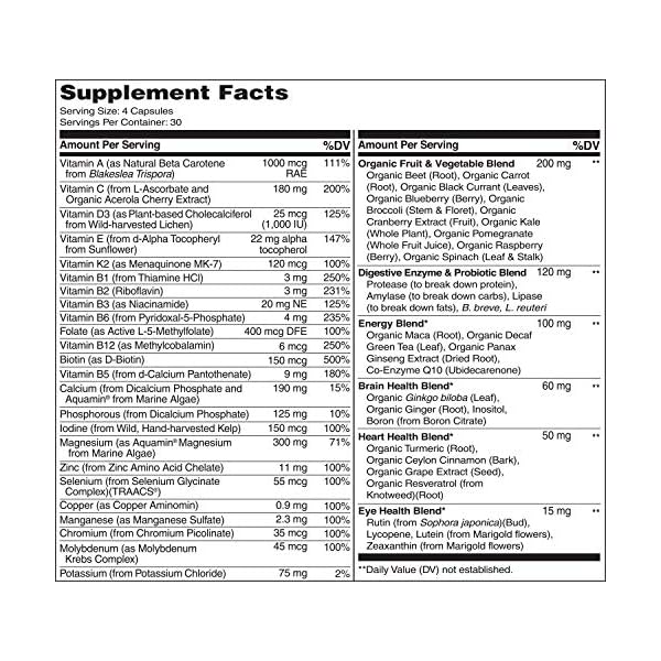 NATURELO Whole Food Multivitamin for Men - with Vitamins, Minerals, Organic Herbal Extracts - Vegetarian - for Energy, Brain, Heart, Eye Health - 120 Vegan Capsules