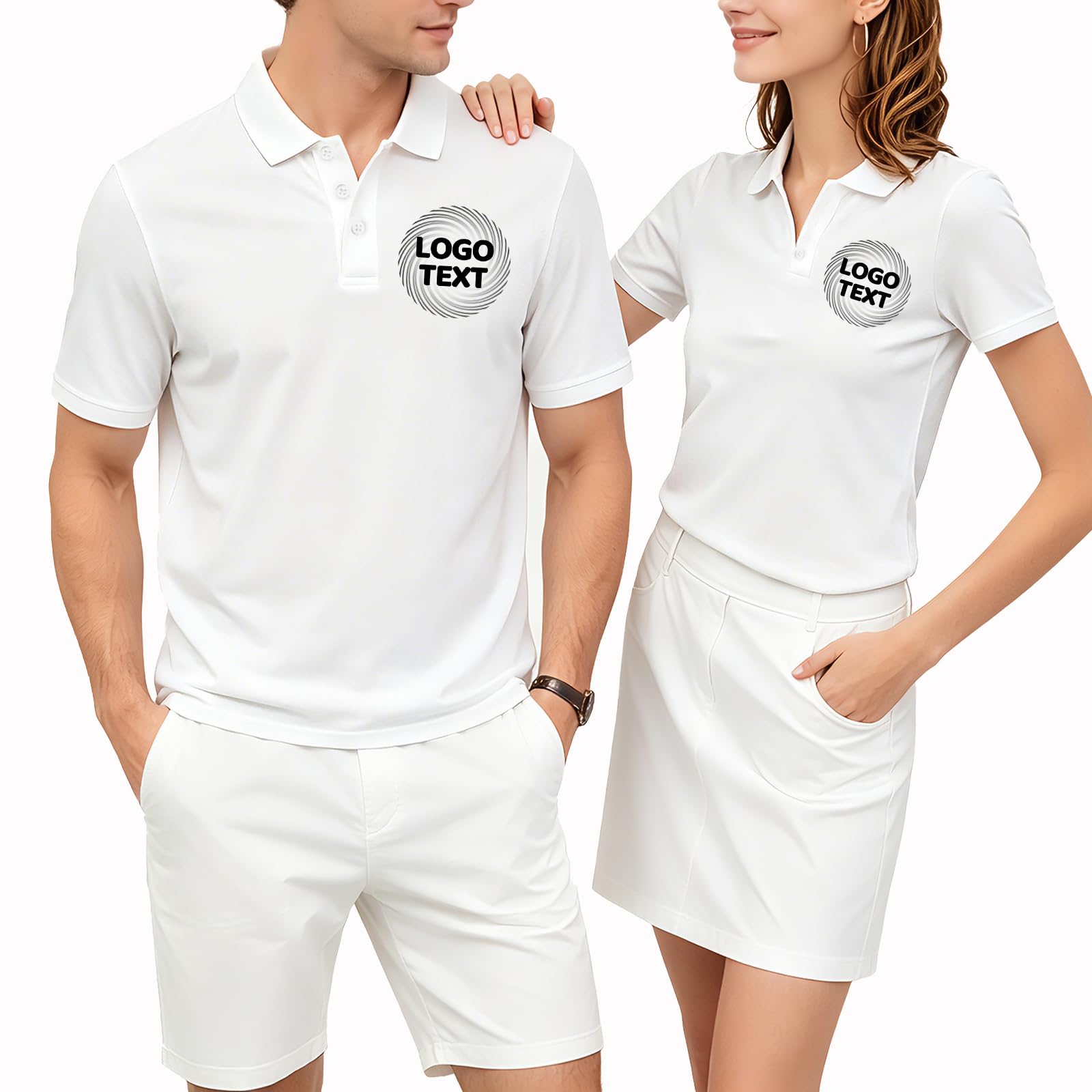 Prfelmg Unisex White Personalised Polo Shirt For Men Women,Custom Golf Polo Shirts,Front & Back Print (Text/Name/Photo/Logo/Image),Personalised Work Uniform Bulk,Business Casual,Summer Short Sleeve Tshirt (Xs-3Xl)