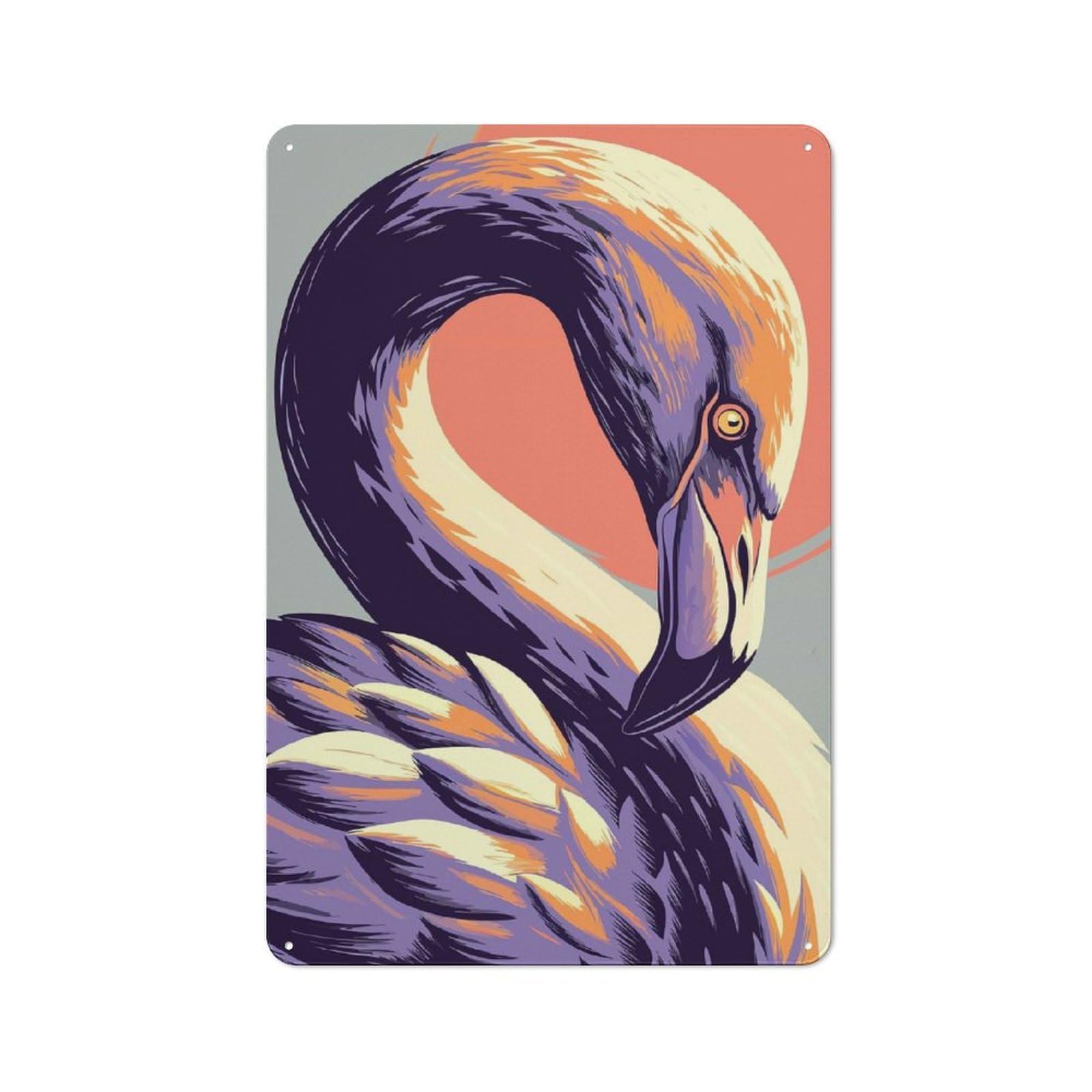 Junmoney Stylized Flamingo Portrait With Bold Colors Rustic Country Metal Sign 30X20cm, Cottage Wall Art For Dining Room, Cafe, Entryway Or Family Room