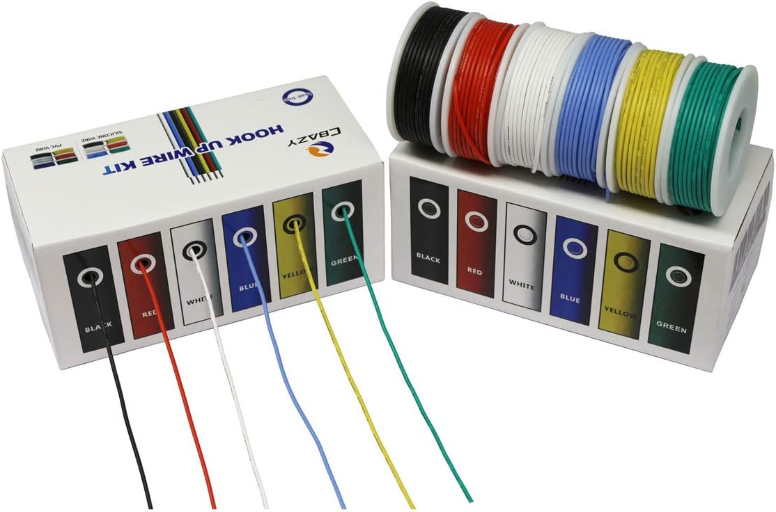 22 Gauge Flexible Silicone Wire Hook up Wire Kit (Stranded Wire Kit) Electric Wire 6 Colors 19.6 feet Each 22 AWG