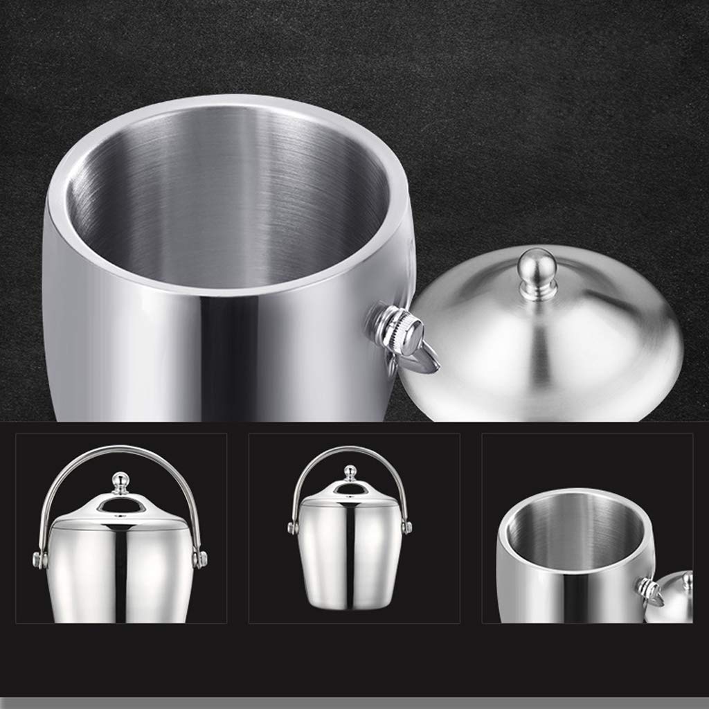 Cubitera de Acero Inoxidable con Pinzas - Cubitera aislada de Doble Pared con Tapa y asa de Transporte - Pulido/Cepillado, Ideal para Fiestas