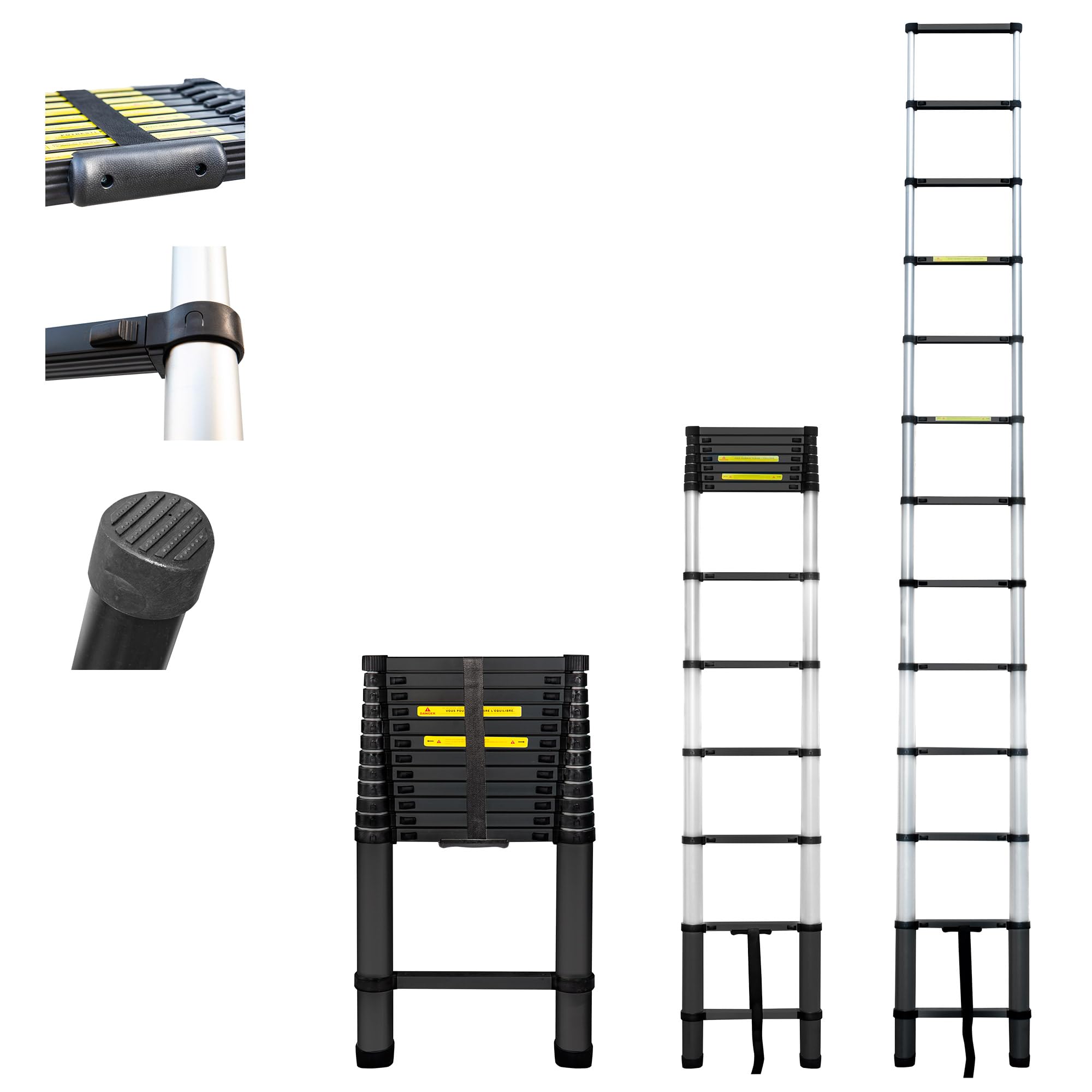 HOSTRÖM Escalera telescópica de 3,8 m TELESCOO13, Aluminio, Plegable, Extensible, Altura máxima de Trabajo 4,7 m, Norma EN131, garantía de 5 años.