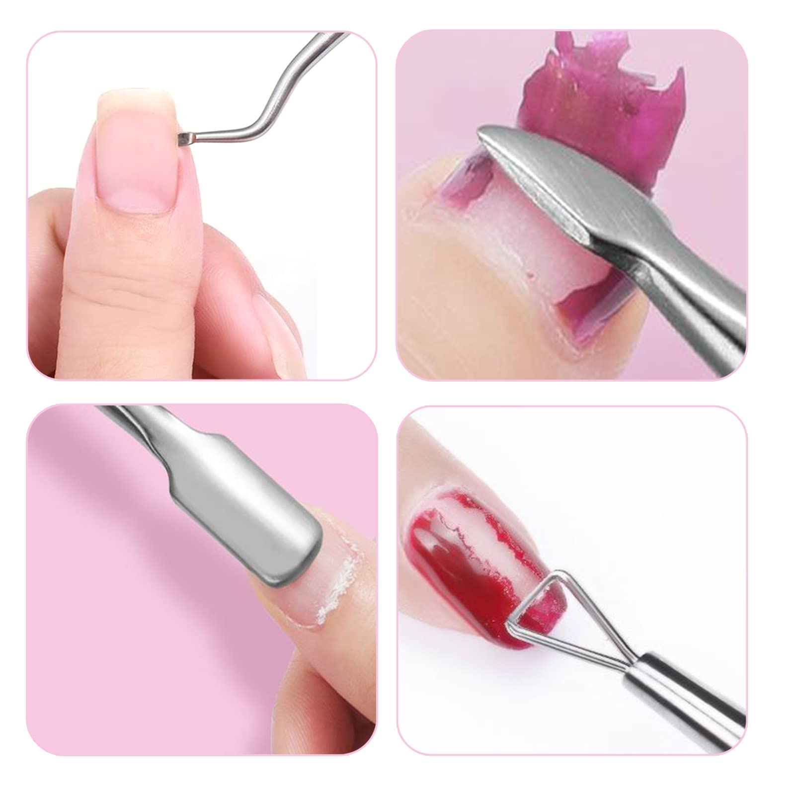 4 Piezas Corta Cuticulas Empujador de Cuticulas, Alicate para Cutículas y Herramienta de Cortador de Cutículas, Pinza de Cutículas Removedor de Cuticulas para Las Uñas de Dedos,Púrpura.
