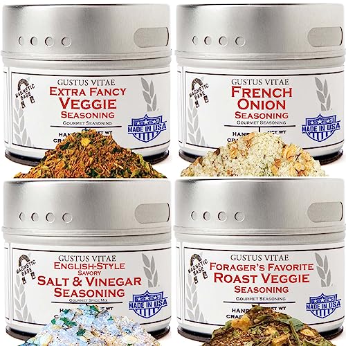 Air Fryer Ultimate Veggies Seasoning Set – Artisanal Spice Blends Four Pack | Authentic Small Batch Seasonings | 4 Gourmet All Natural Spice Blends | Hand Packed, Non GMO | Sustainably Sourced, Made in USA | Artisanal Spice Blends, Marinades, and Rubs | Gustus Vitae | #944