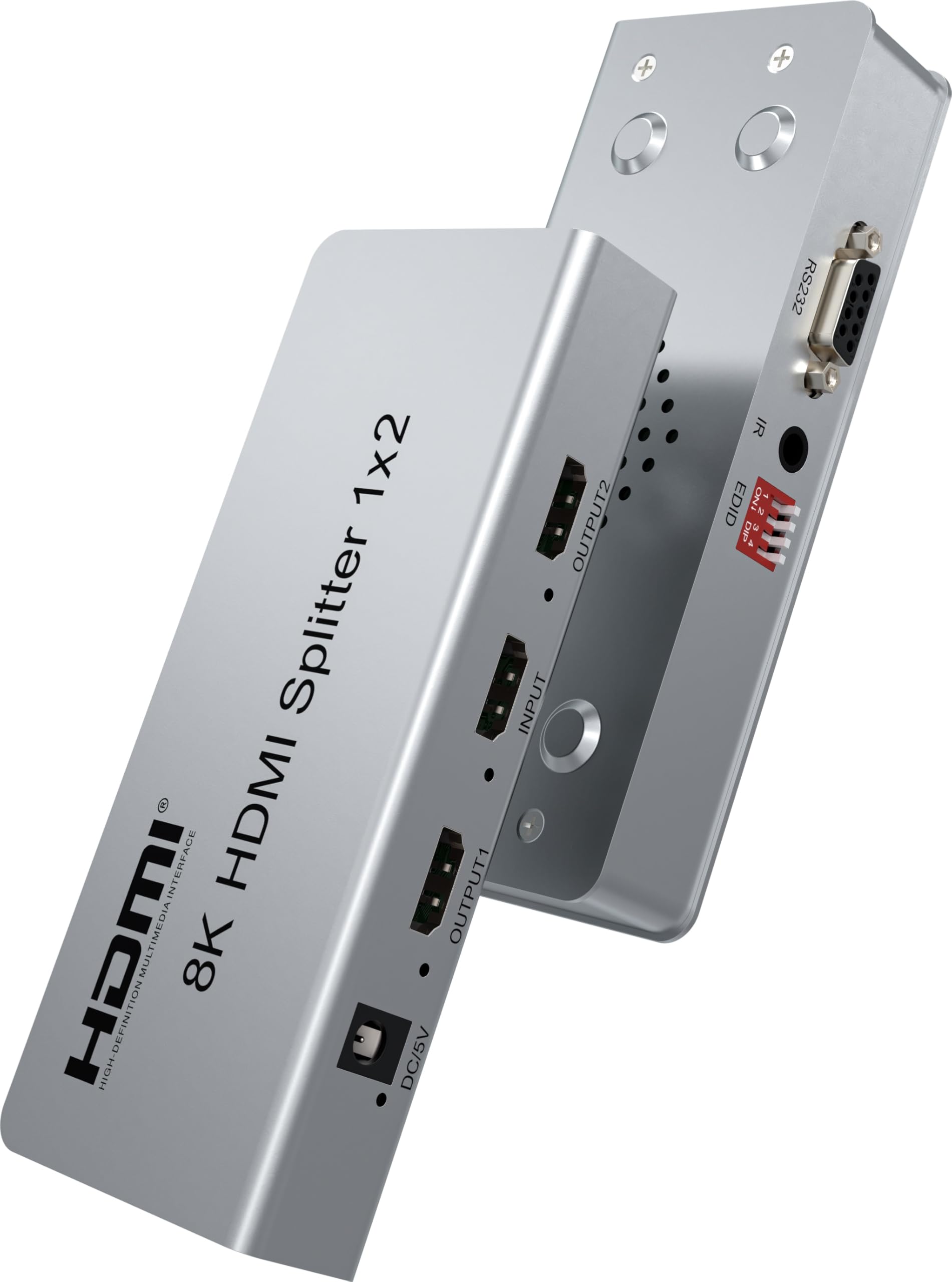 PremiumCord Splitter HDMI 1-2, Video 8K 4320p 60Hz, 4K 2160p 120Hz, Full HD 1080p, HDMI 2.1, 40Gbps, HDR10, Dolby TrueHD, Cec, Piccolo Alloggiamento In Metallo, Argento