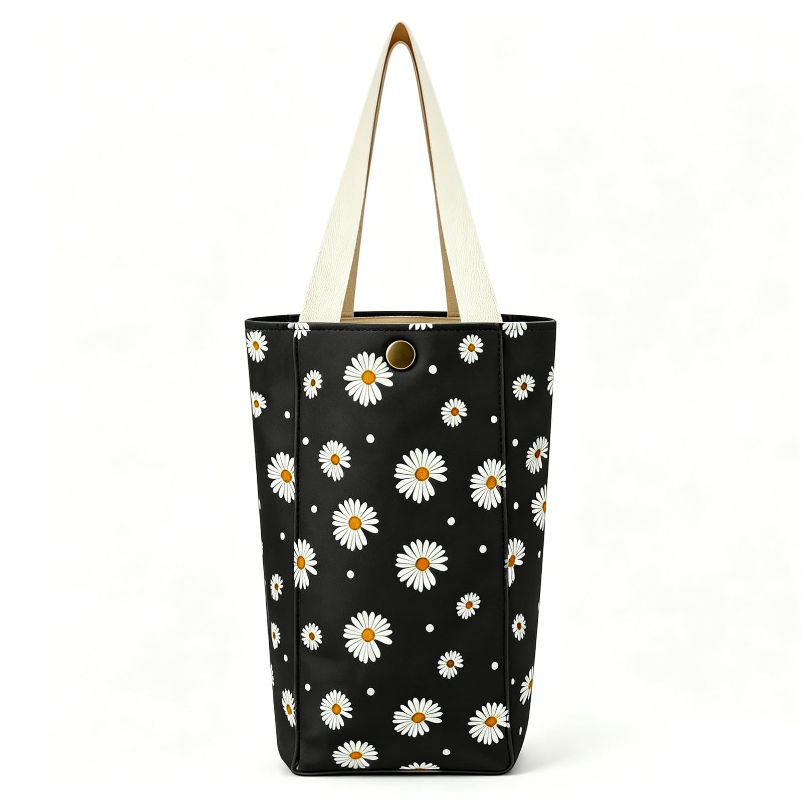 AfitLulu Mini Canvas Tote Bag, Cute Small Reusable Aesthetic Tote Bag for Women with Handle for DIY Art, Gift Bag for Wedding, Party, Birthday,19x9.5x9.5 cm (Black Flower)
