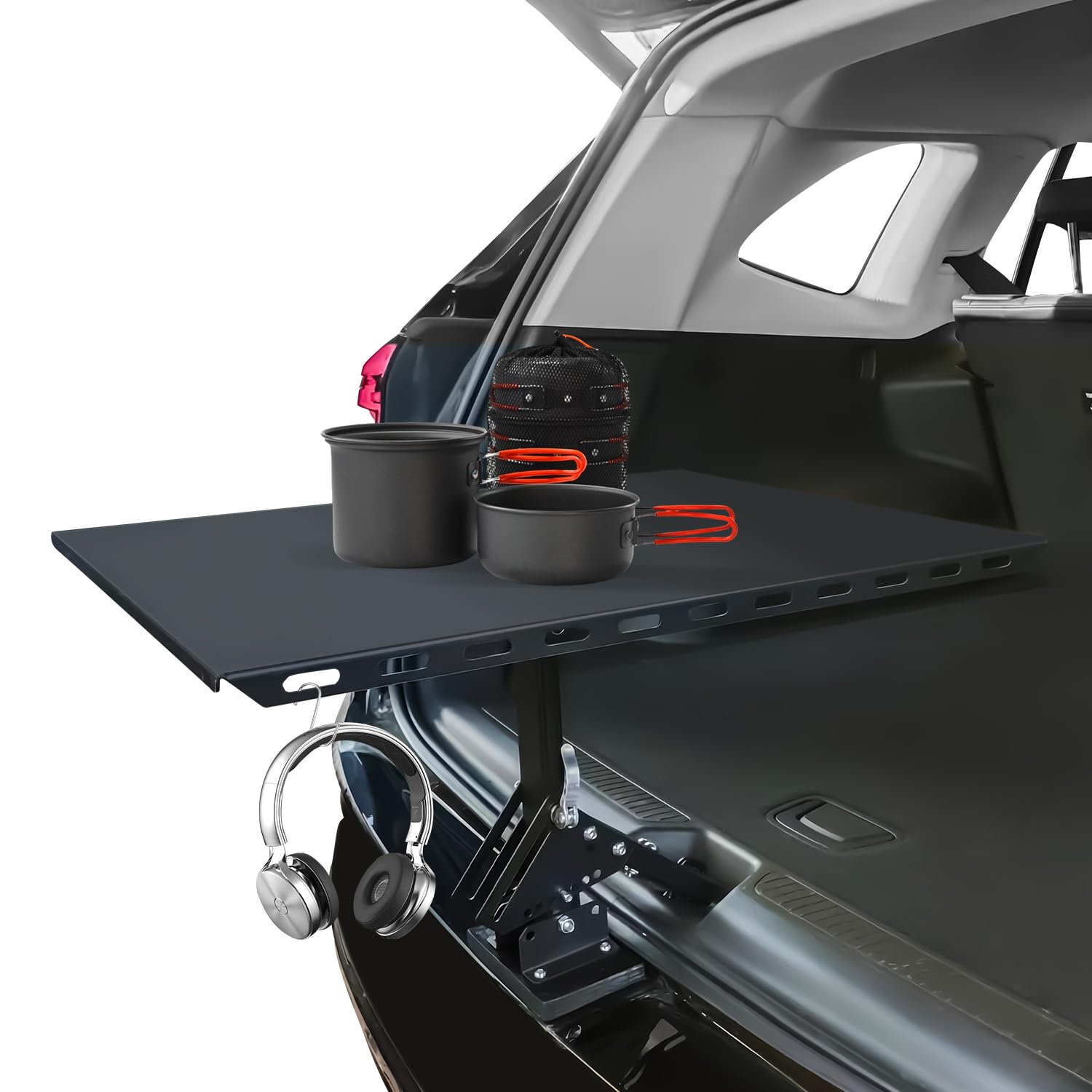 Car Camping Table, Tailgate Table for Vans and SUV, Cars Trunk Tables, Camping Essentials, Adjustable Metal Camping Table, Outdoor Table for Camping, Portable, Carbon Fibre