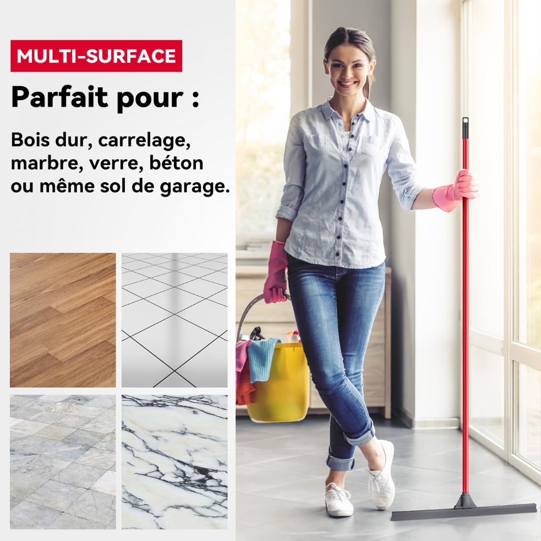 Tyroler Balai Raclette Sol Extérieur Terrasse | Tête de 60 cm 100% Silicone | 4 Parties de 140 cm de Long | Idéal pour Toutes Les Surfaces | Raclette Douche Sol | Raclettes Professionnelle