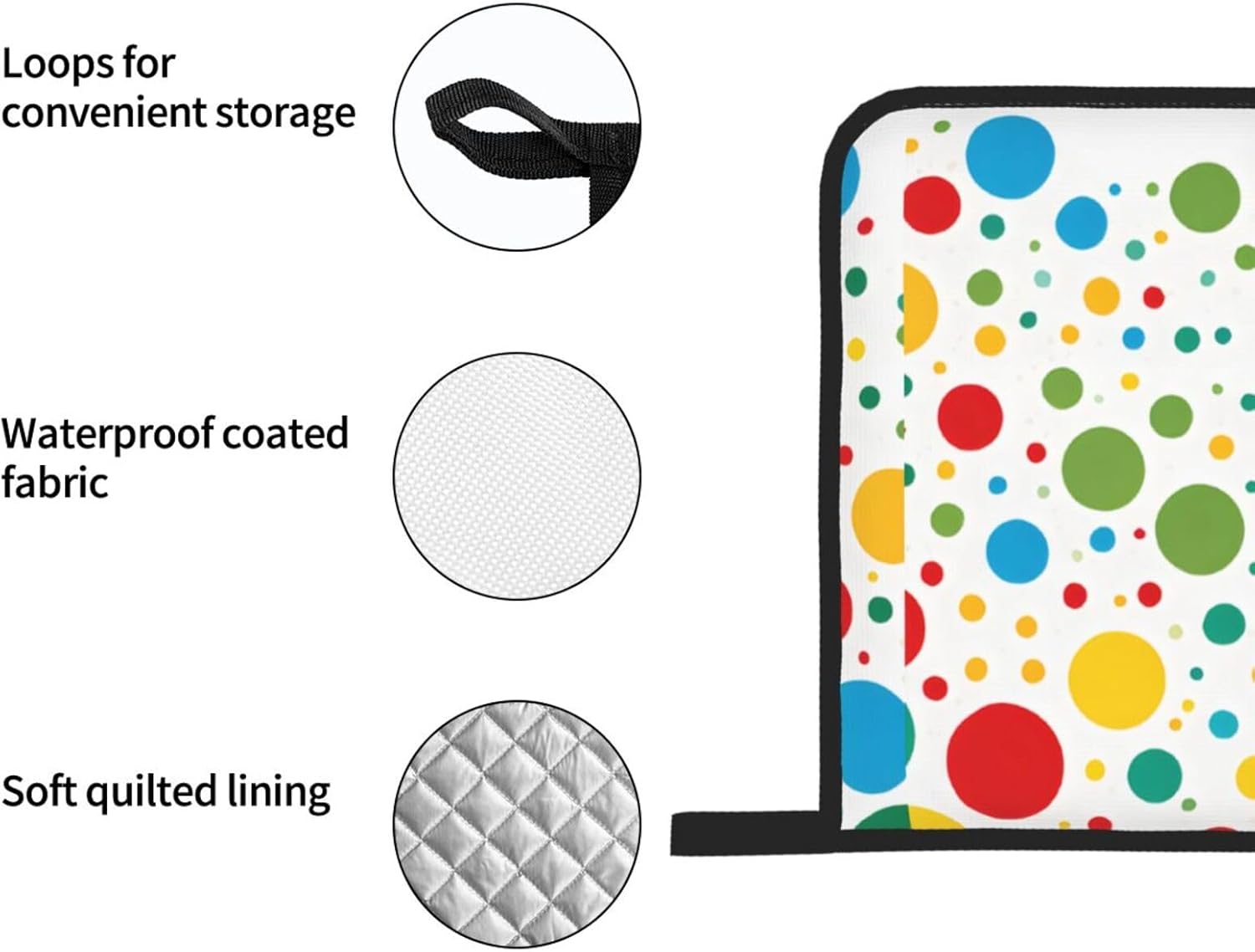 (Twister Polka Dots) Baking 4-Piece Set: 2 Oven Mitts and 2 Pot Holders Heat Resistant Waterproof Hanging Loop for Kitchen Oven Grill Housewarming Gifts